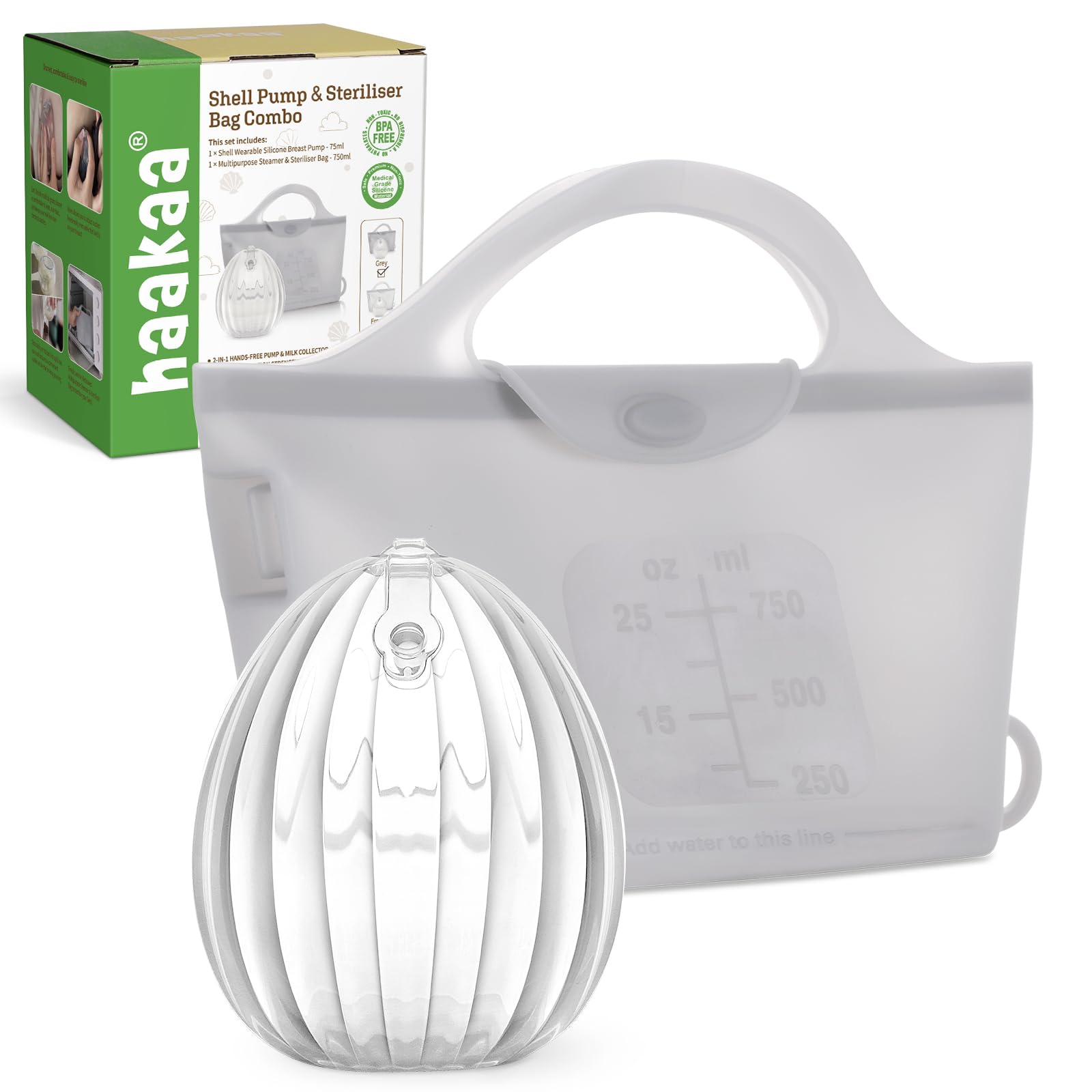 haakaa-wearable-silicone-breast-pump-with-steriliser-bag-2-in-1-hands-free-shell image 1