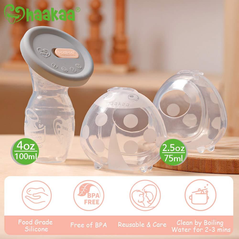 haakaa-4-oz-manual-breast-pump-with-silicone-lid-and-2x-ladybug-milk-collectors- image 2