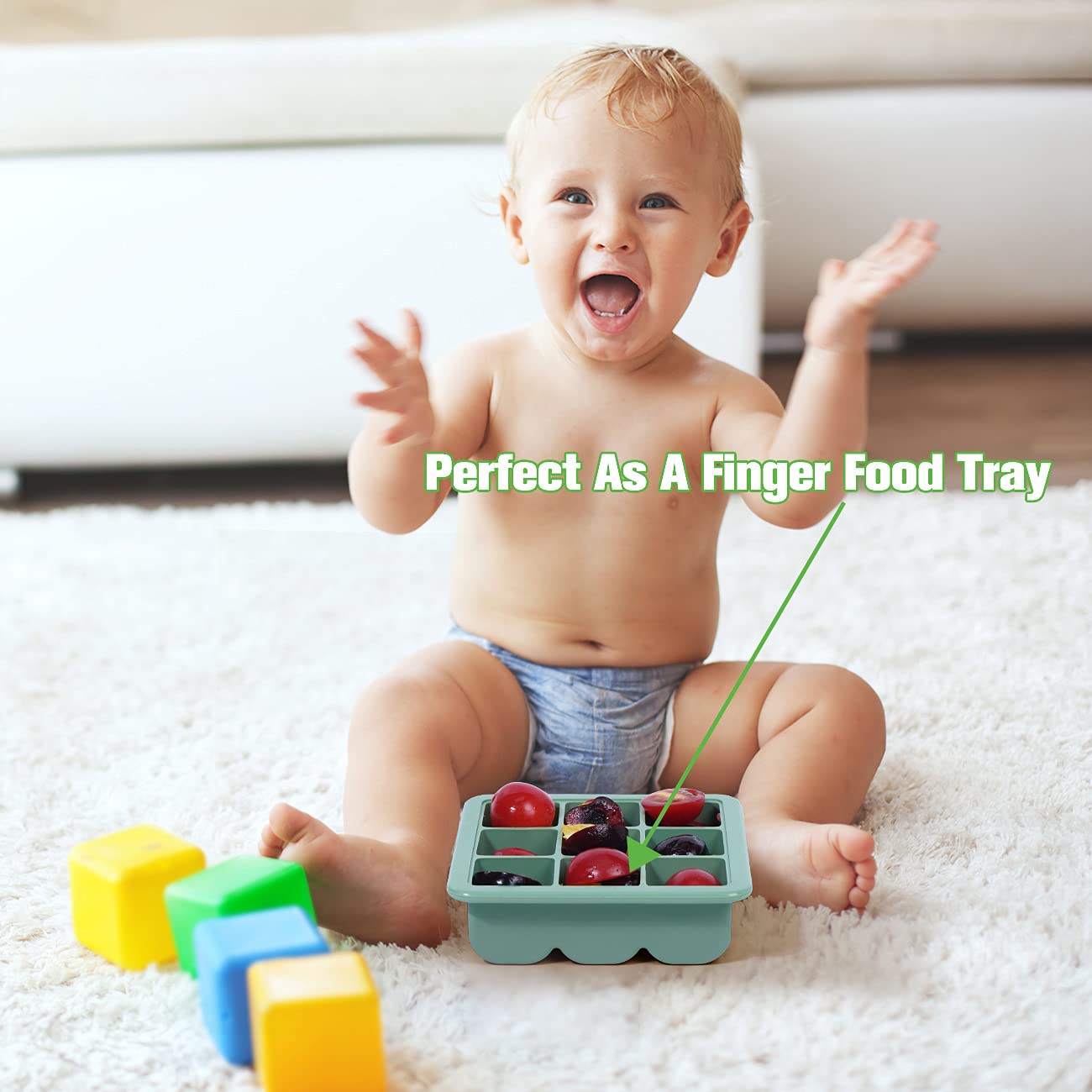 haakaa-baby-food-freezer-tray-with-lid-9-x-1-2-oz-silicone-pea-green image 6