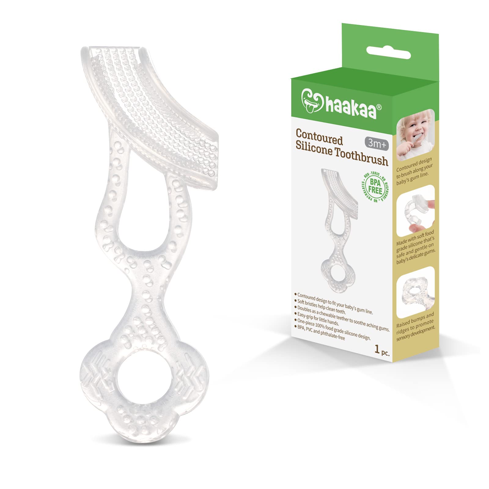 haakaa-contoured-silicone-toothbrush-for-baby-toddler-6m image 1