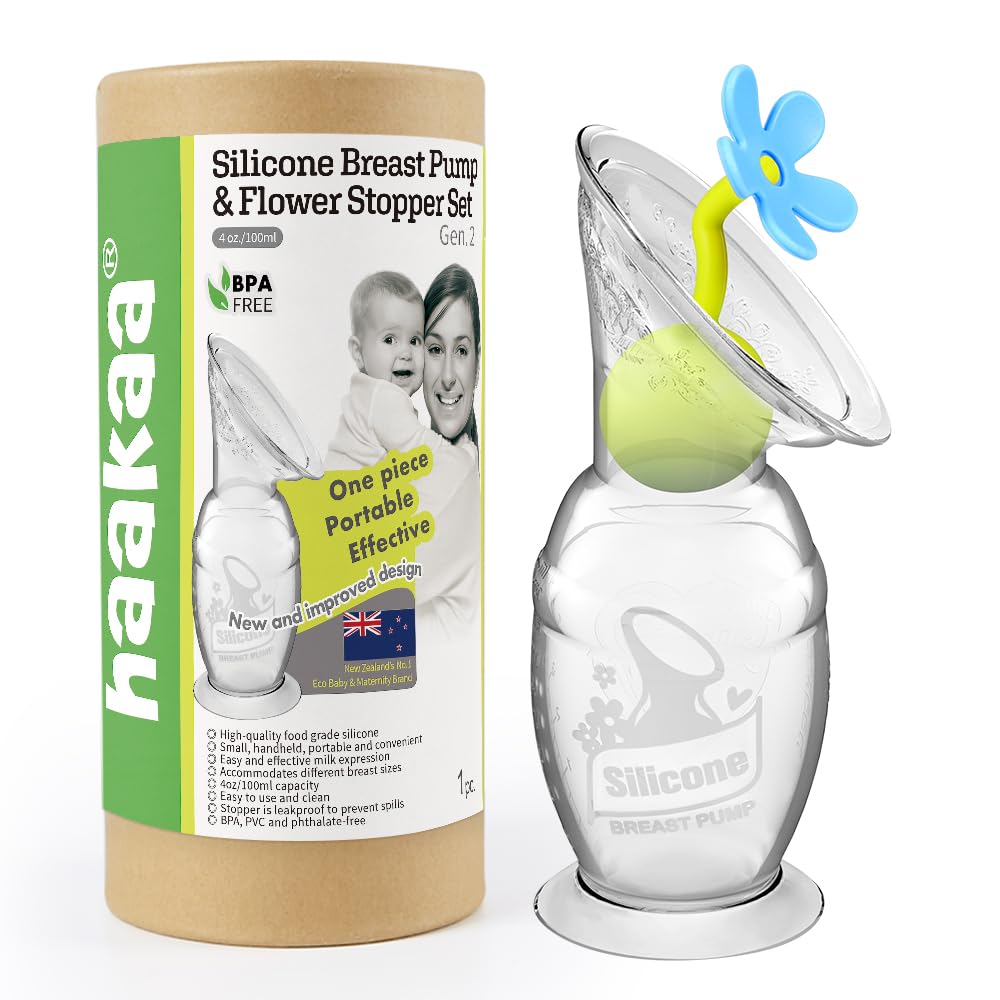haakaa-manual-breast-pump-4oz-100ml-with-suction-base-flower-stopper-100-food-gr image 1