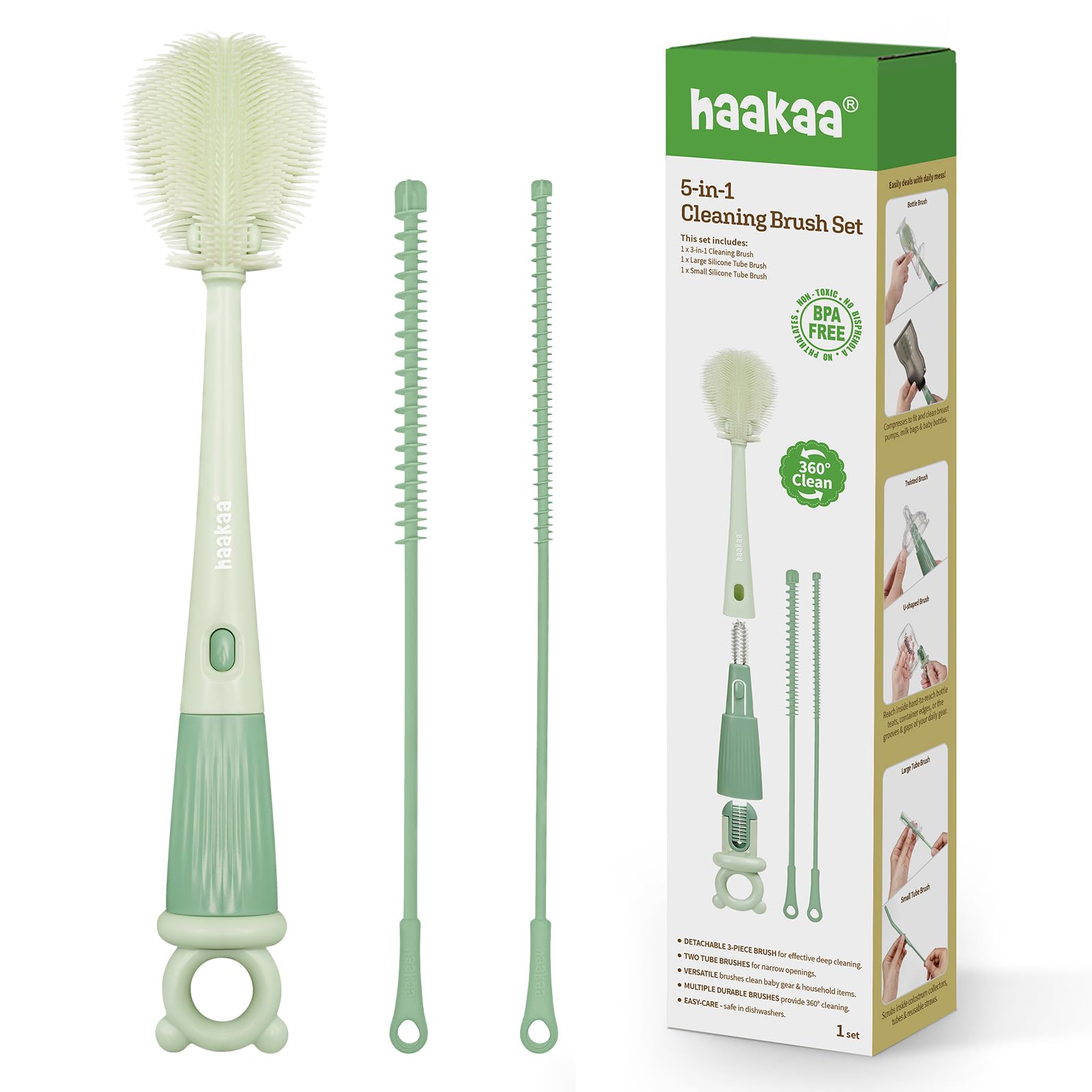 haakaa-5-in-1-cleaning-brush-set-all-in-one-baby-bottle-brush-breast-pump-cleane image 1