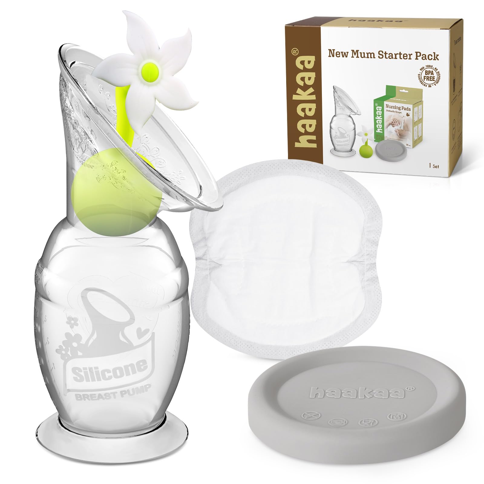 haakaa-new-mum-starter-pack-with-silicone-manual-breast-pump-5oz-150ml-flower-st image 1
