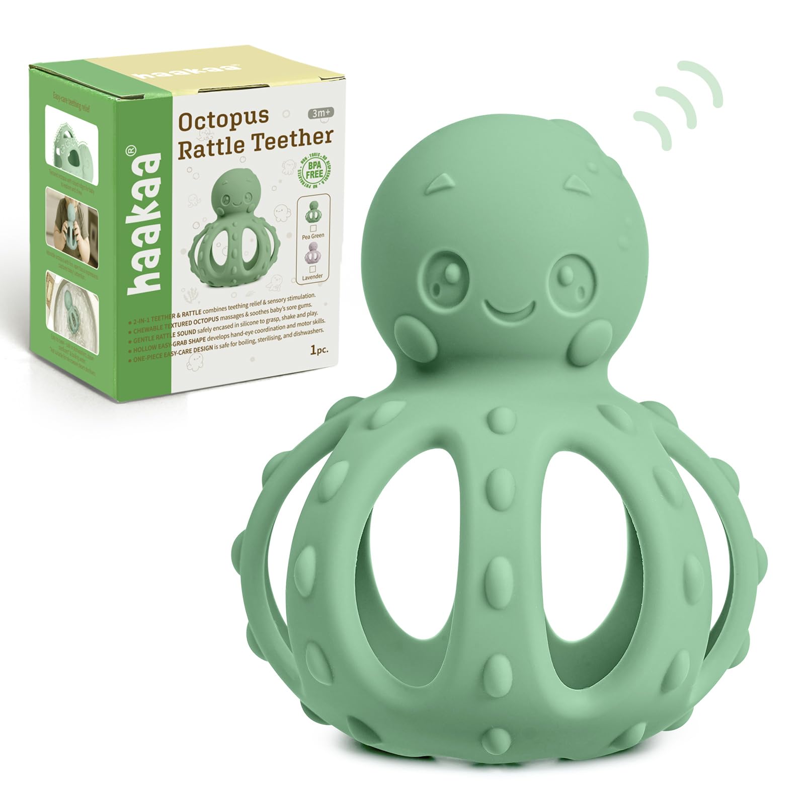 haakaa-2-in-1-octopus-teething-toy-with-gentle-rattle-soft-silicone-teether-for- image 1