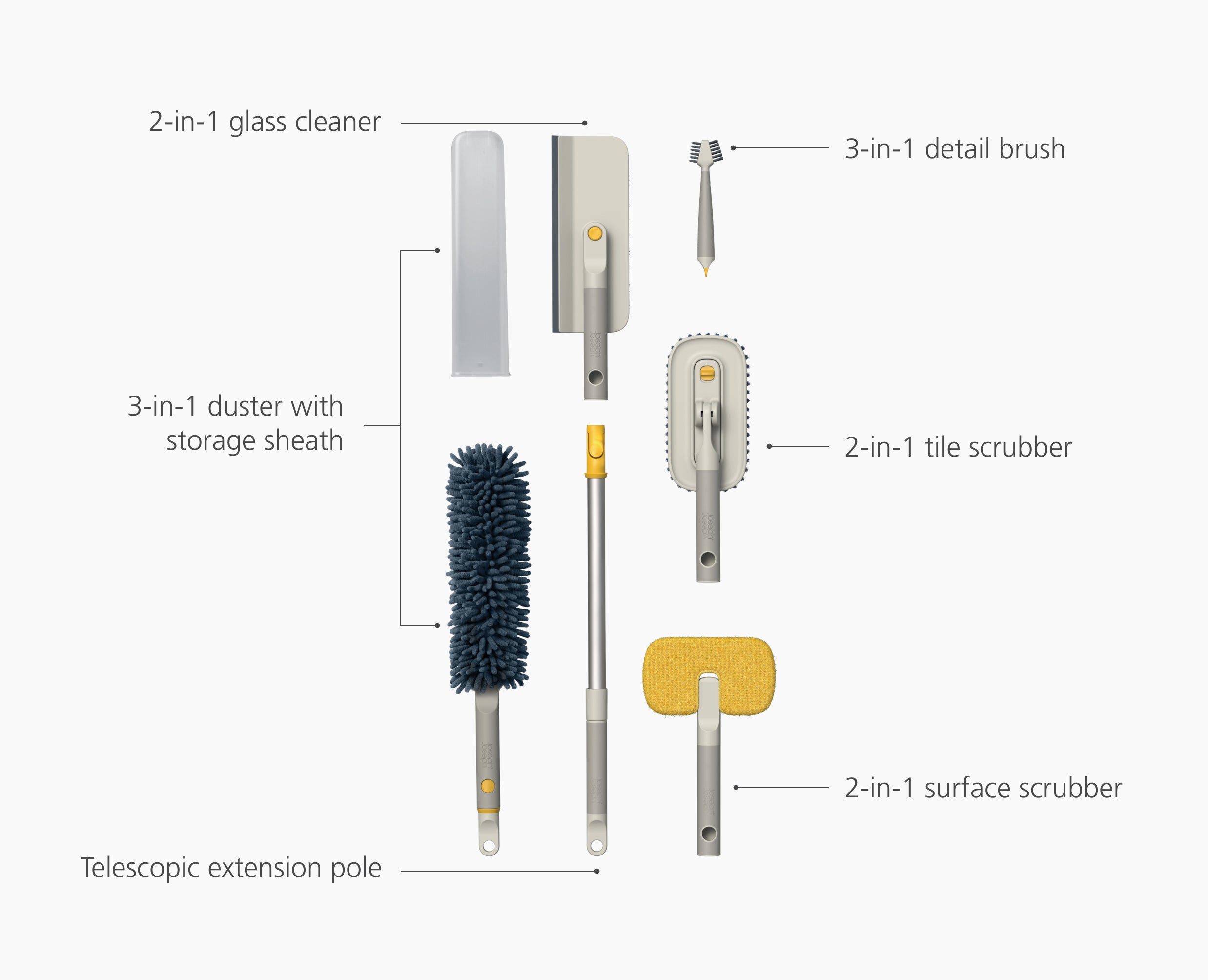 joseph-joseph-cleantech-6-piece-cleaning-tool-set-with-extension-pole image 8