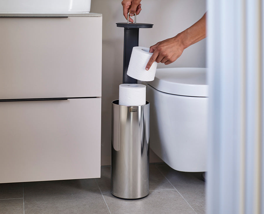 joseph-joseph-easystore-luxe-stainless-steel-concealed-toilet-roll-holder image 2