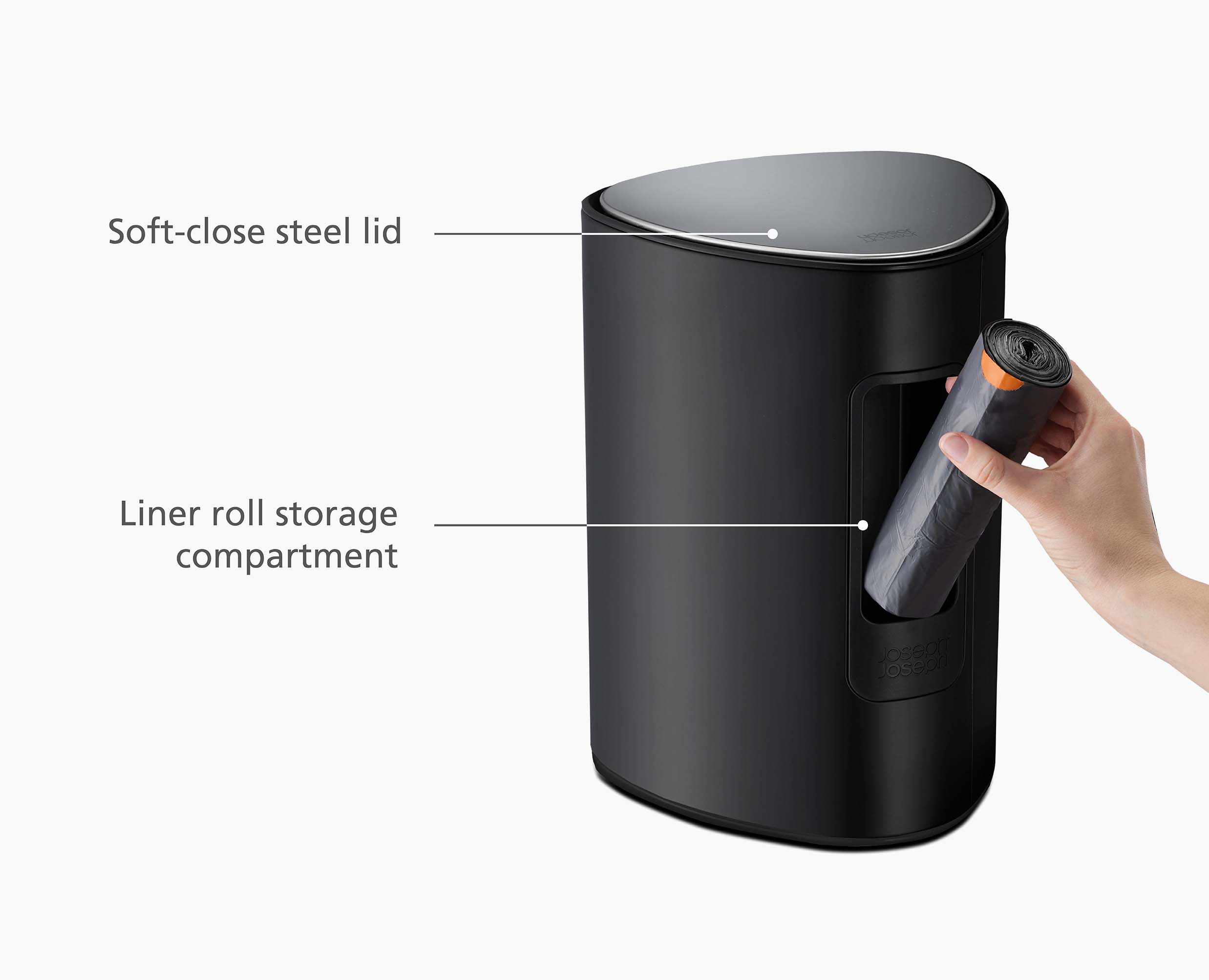 joseph-joseph-easystore-5l-matt-black-bathroom-pedal-bin-with-inner-bucket-and-l image 6
