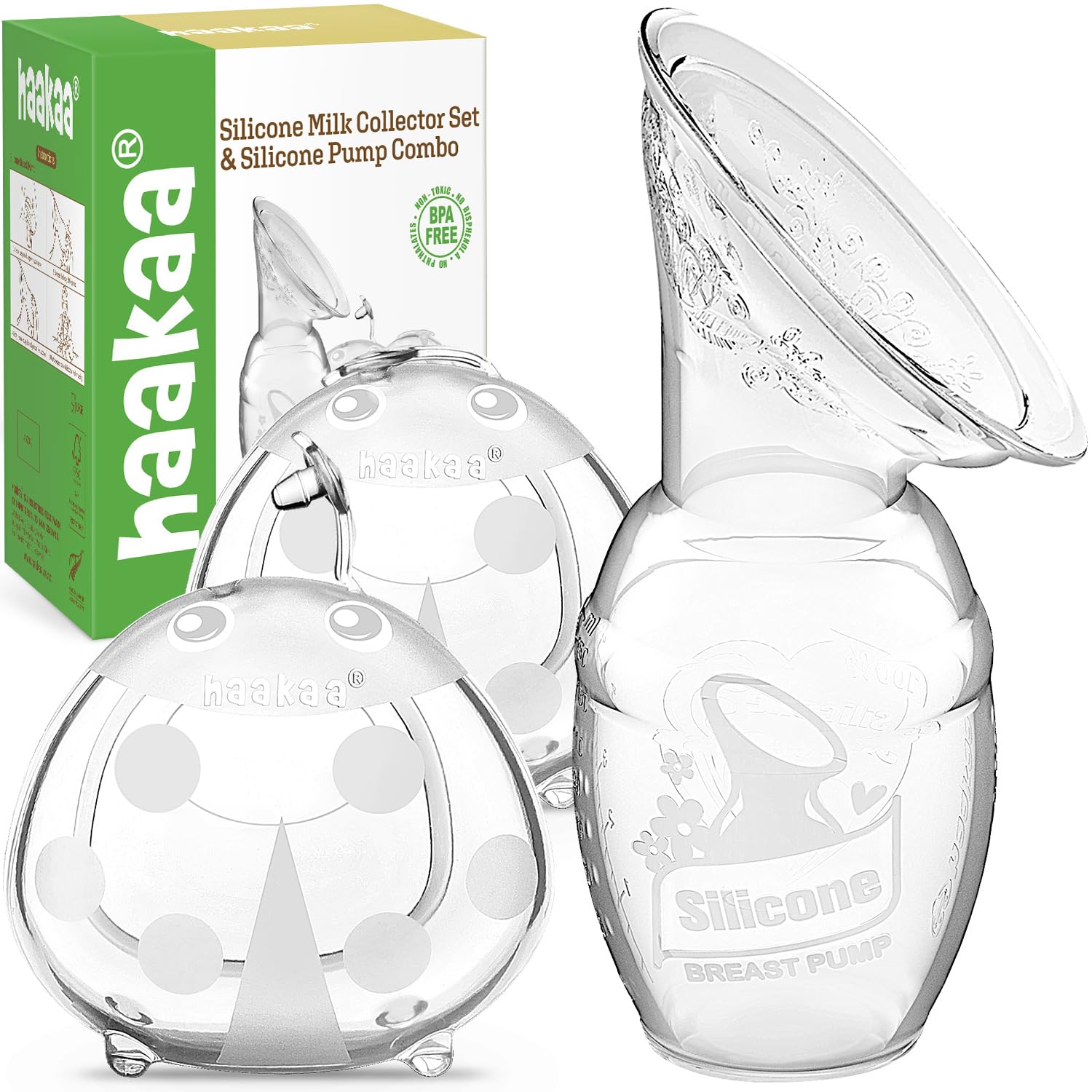 haakaa-manual-breast-pump-4oz-ladybug-milk-collector-2-5oz-combo-food-grade-sili image 1