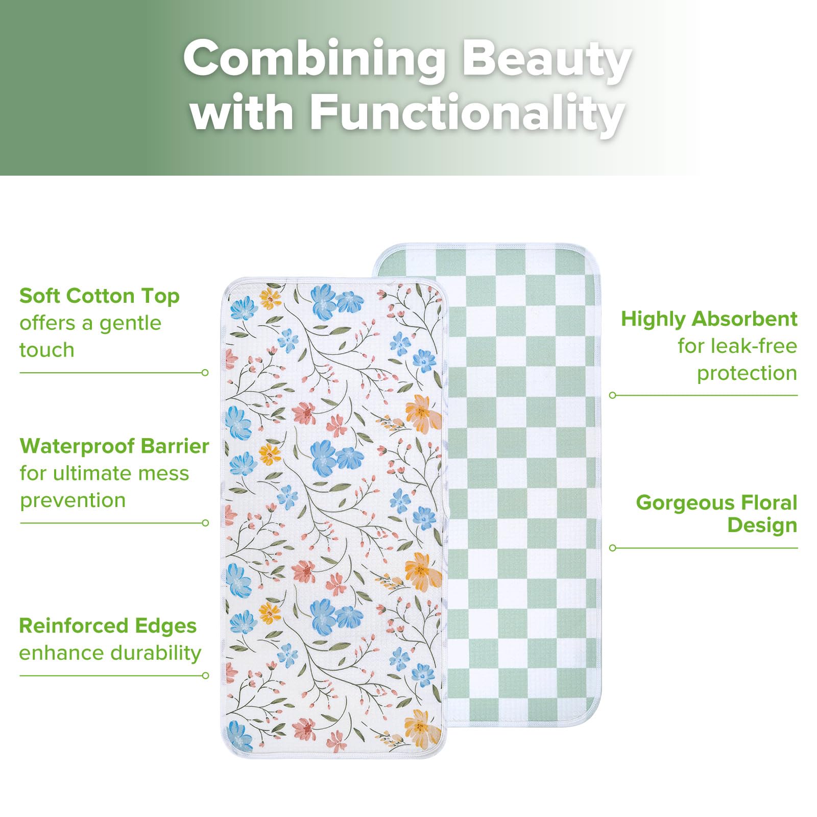 haakaa-waterproof-changing-pad-liners-2-pack-13-x-27-5-garden-flow-checkered-day image 6