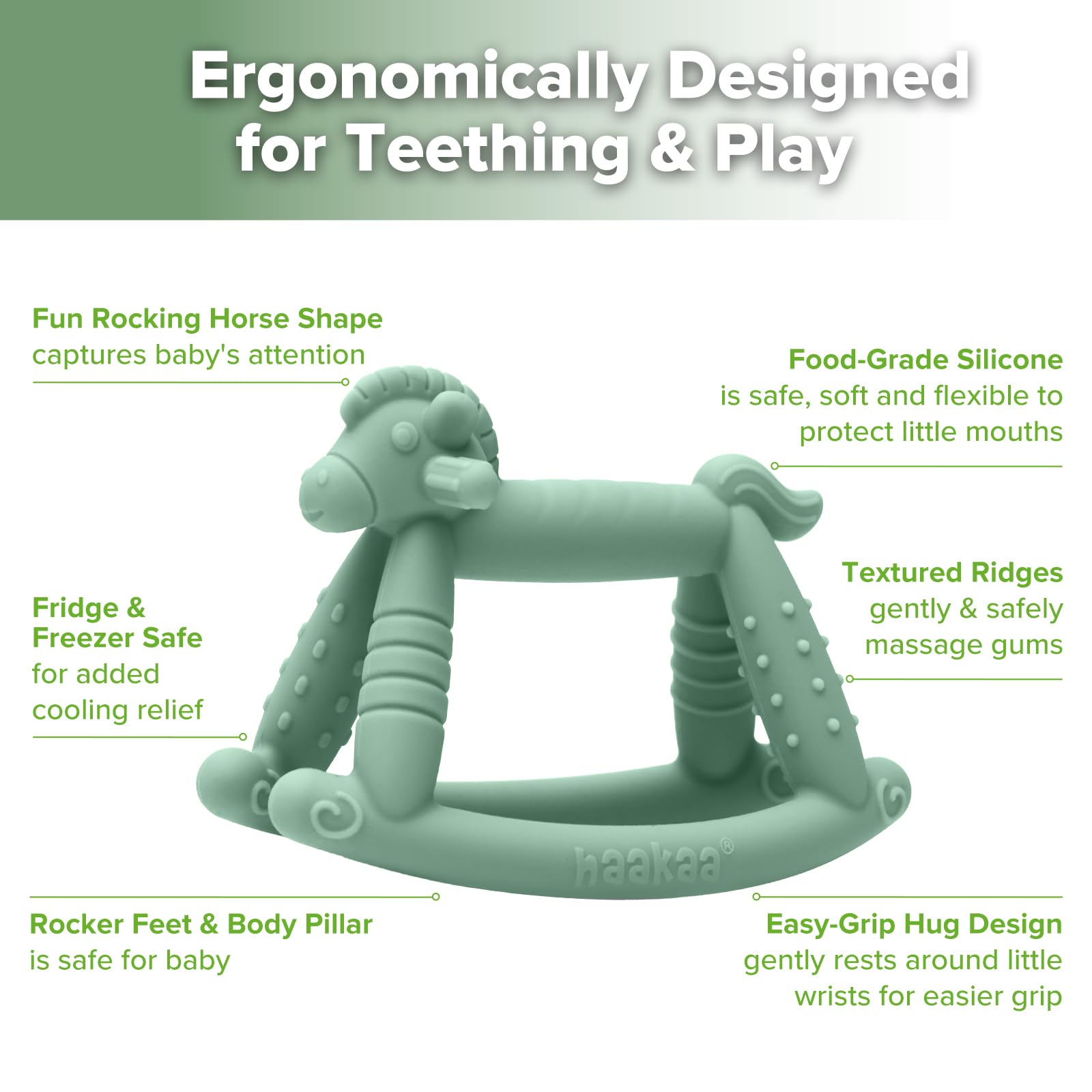 haakaa-rosie-rocking-horse-baby-teether-food-grade-silicone-multi-textured-pea-g image 5