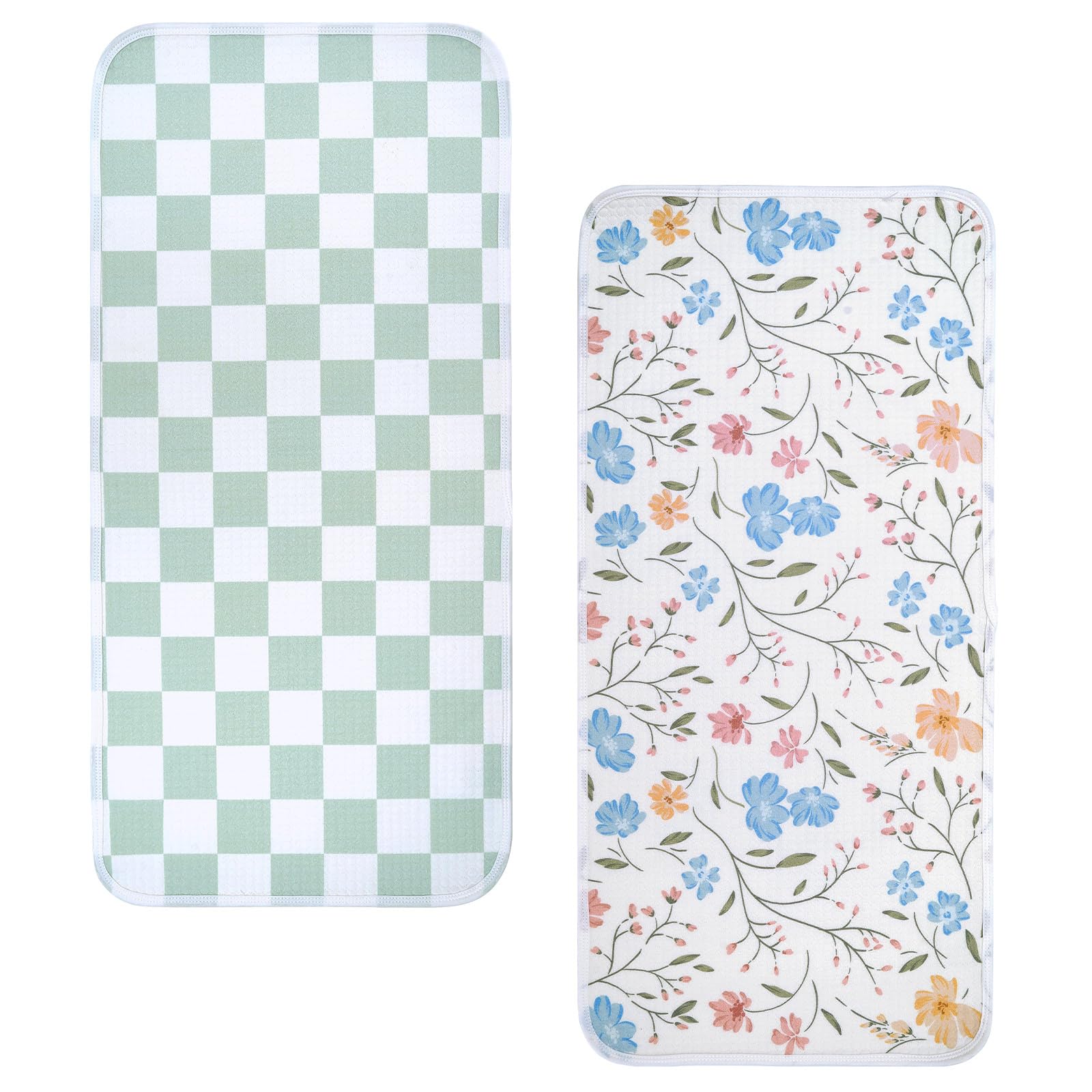 haakaa-waterproof-changing-pad-liners-2-pack-13-x-27-5-garden-flow-checkered-day image 1