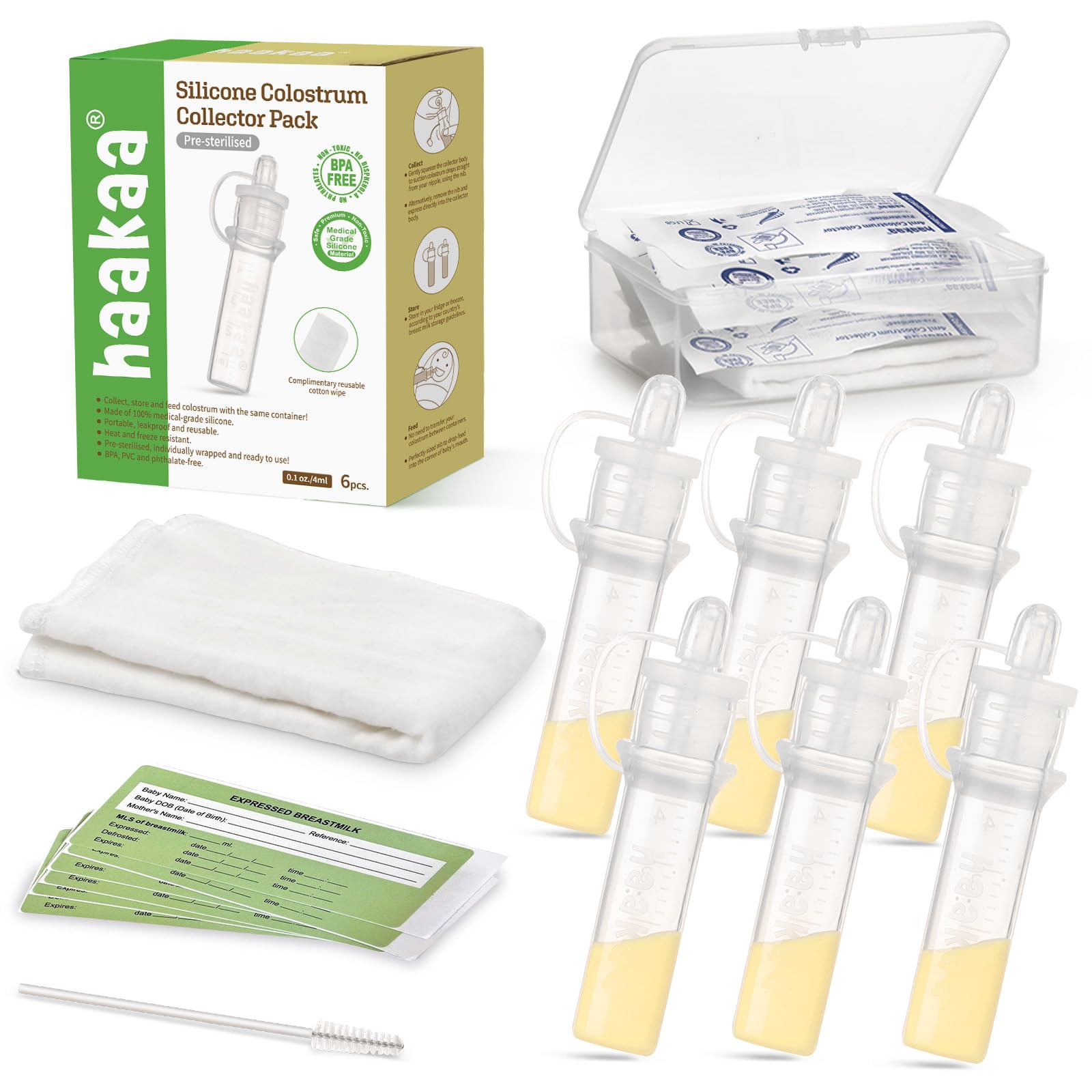 haakaa-colostrum-collector-kit-4ml-6-pcs-with-wipes-case image 1