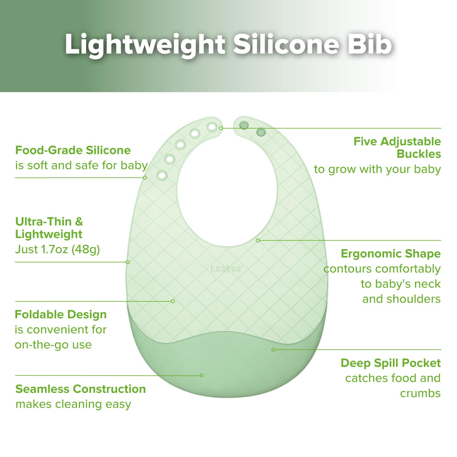 haakaa-lightweight-silicone-pocket-bib-ultra-light-and-foldable-travel-bib-with- image 4