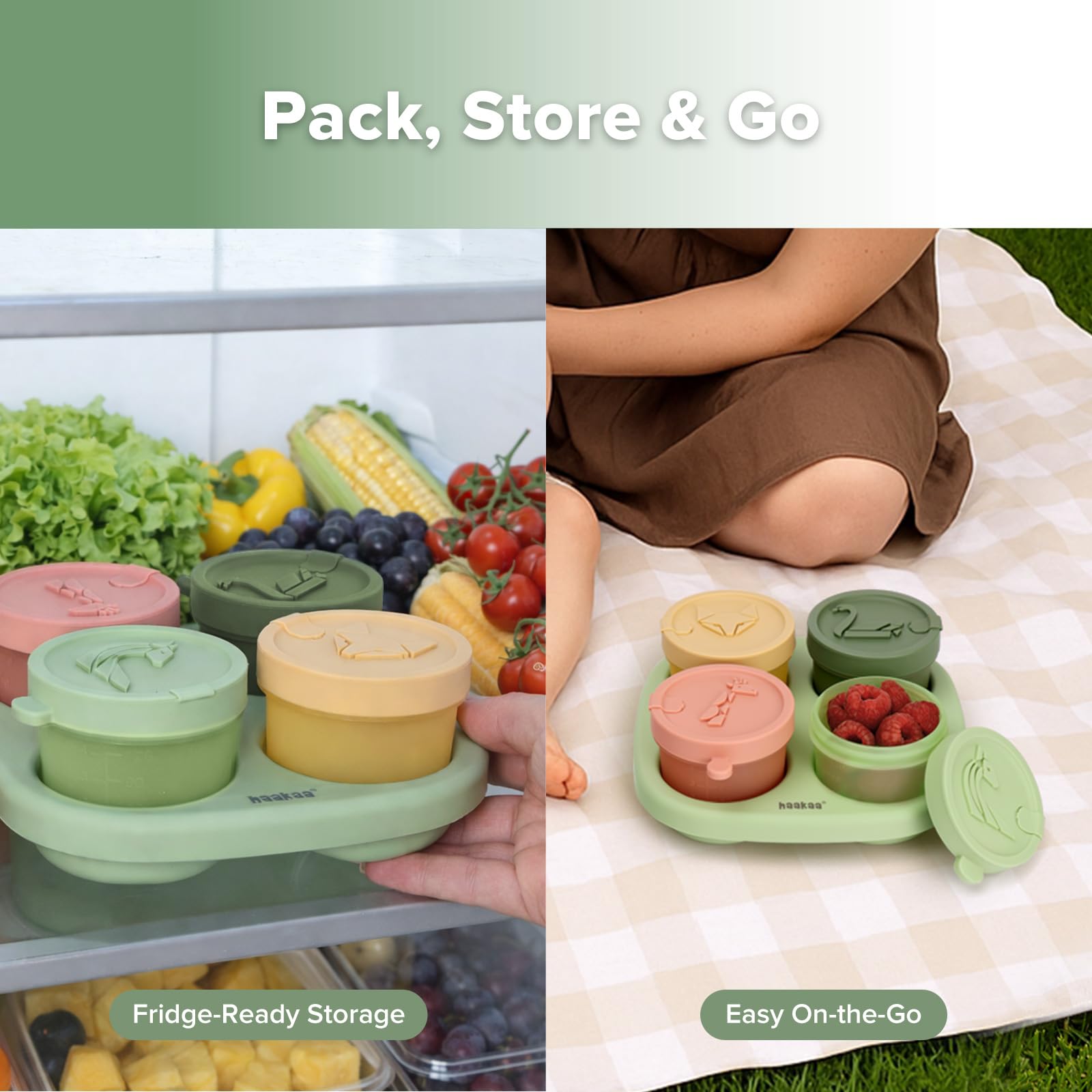 haakaa-silicone-baby-food-containers-with-animal-lids-and-tray-4-oz-120-ml-4-pac image 3