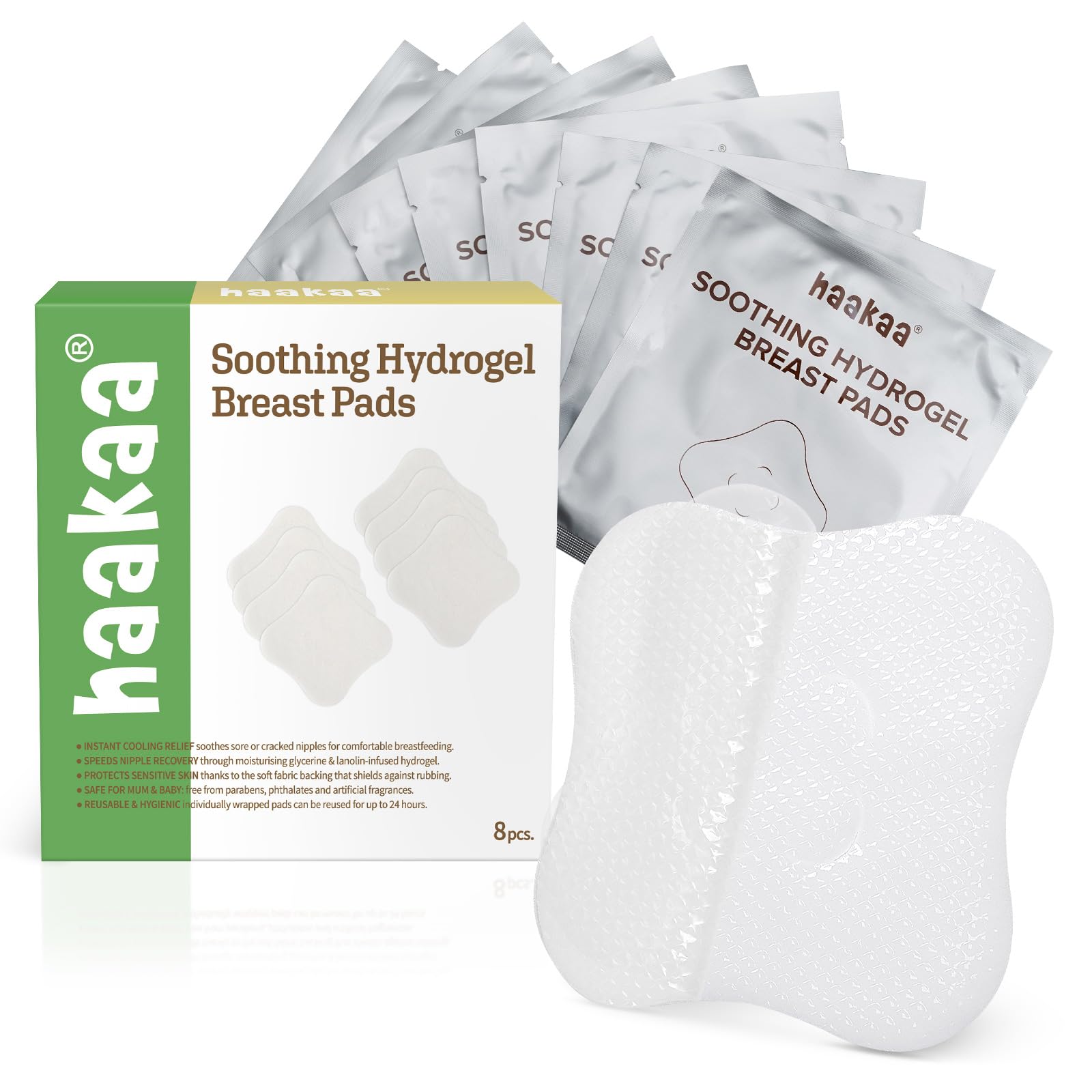 haakaa-hydrogel-pads-with-lanolin-cooling-nipple-relief-for-breastfeeding-8-pcs image 1