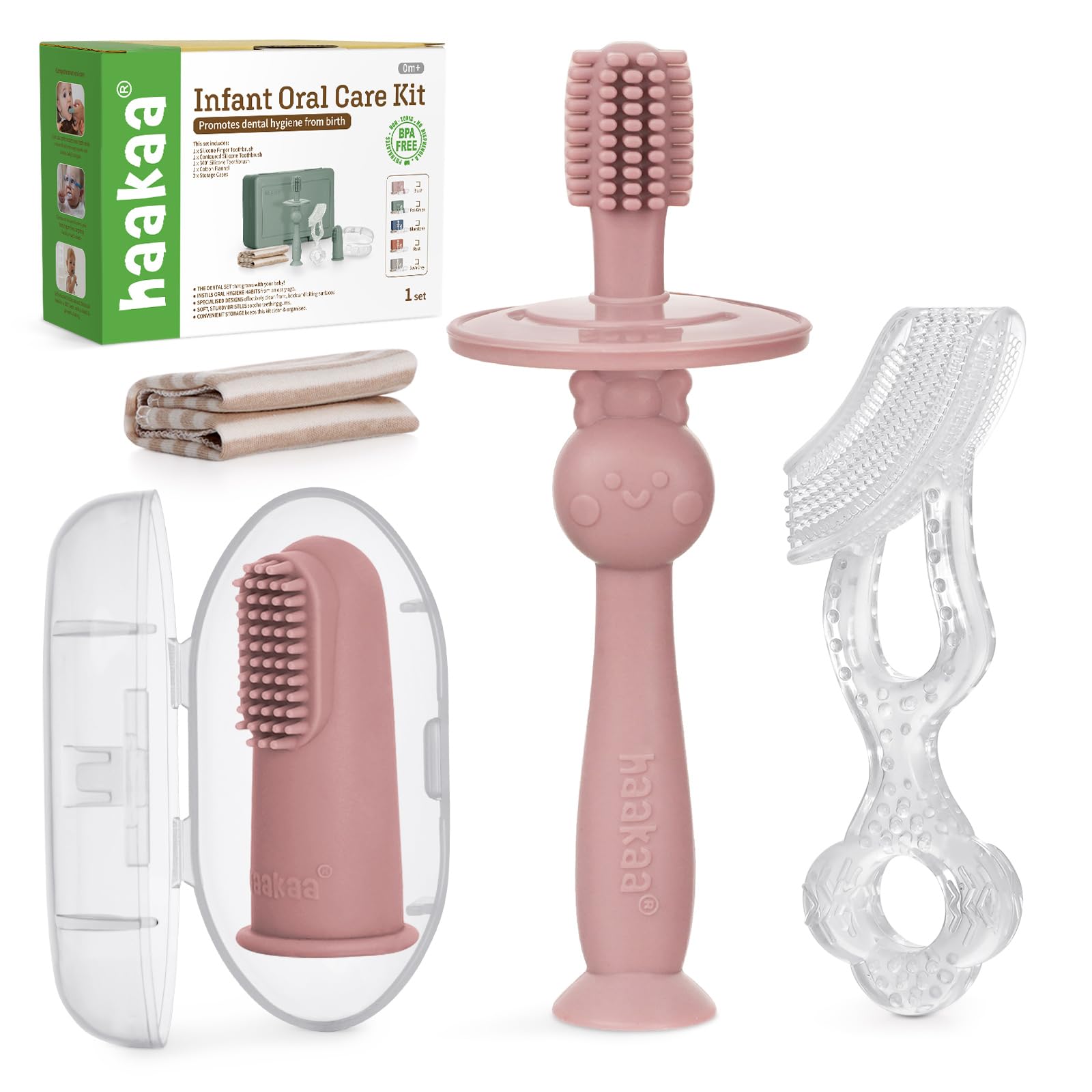 haakaa-training-toothbrush-set-3-stage-silicone-toothbrush-kit-for-baby-infant-t image 1