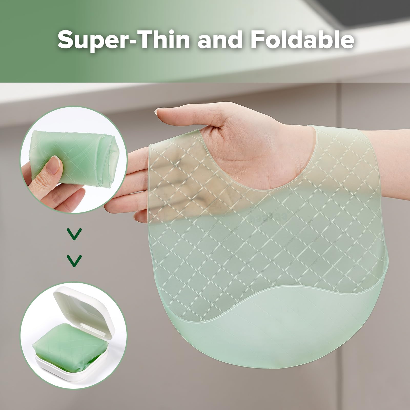 haakaa-lightweight-silicone-pocket-bib-ultra-light-and-foldable-travel-bib-with- image 3