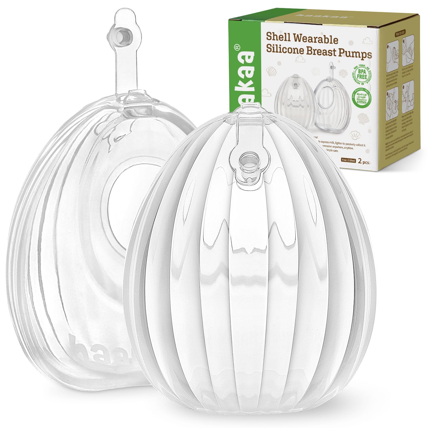 haakaa-shell-wearable-breast-pump-2-pack-120ml-each-hands-free-silicone-milk-col image 1