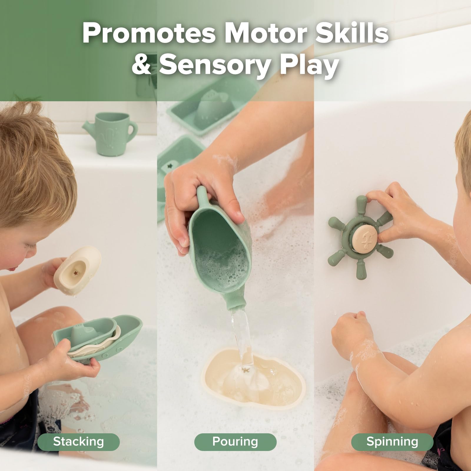 haakaa-nautical-silicone-baby-bath-toys-set-mold-free-stacking-boats-spinner-pou image 5