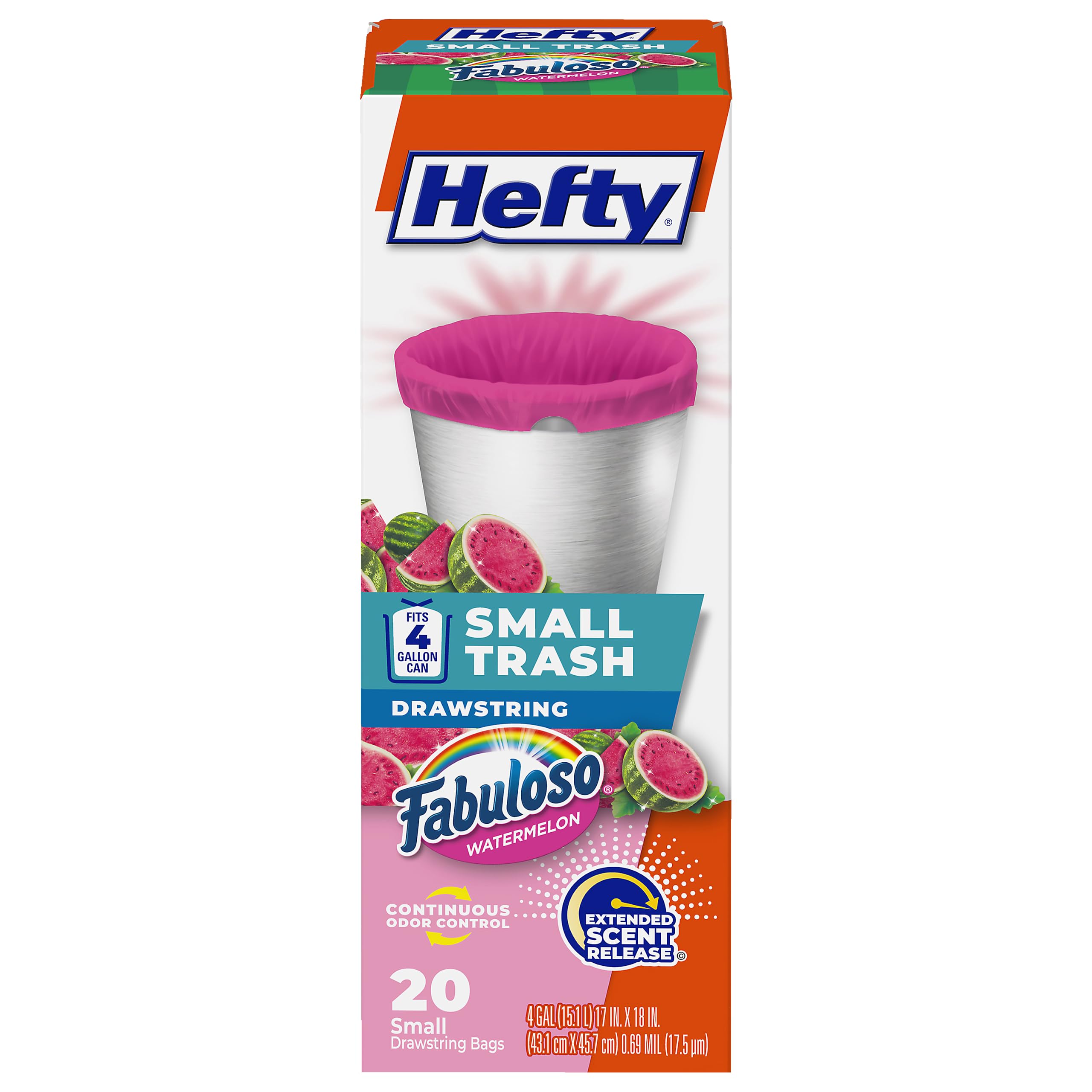 hefty-4-gallon-small-trash-bags-pink-fabuloso-watermelon-scent-20-count-drawstri image 1