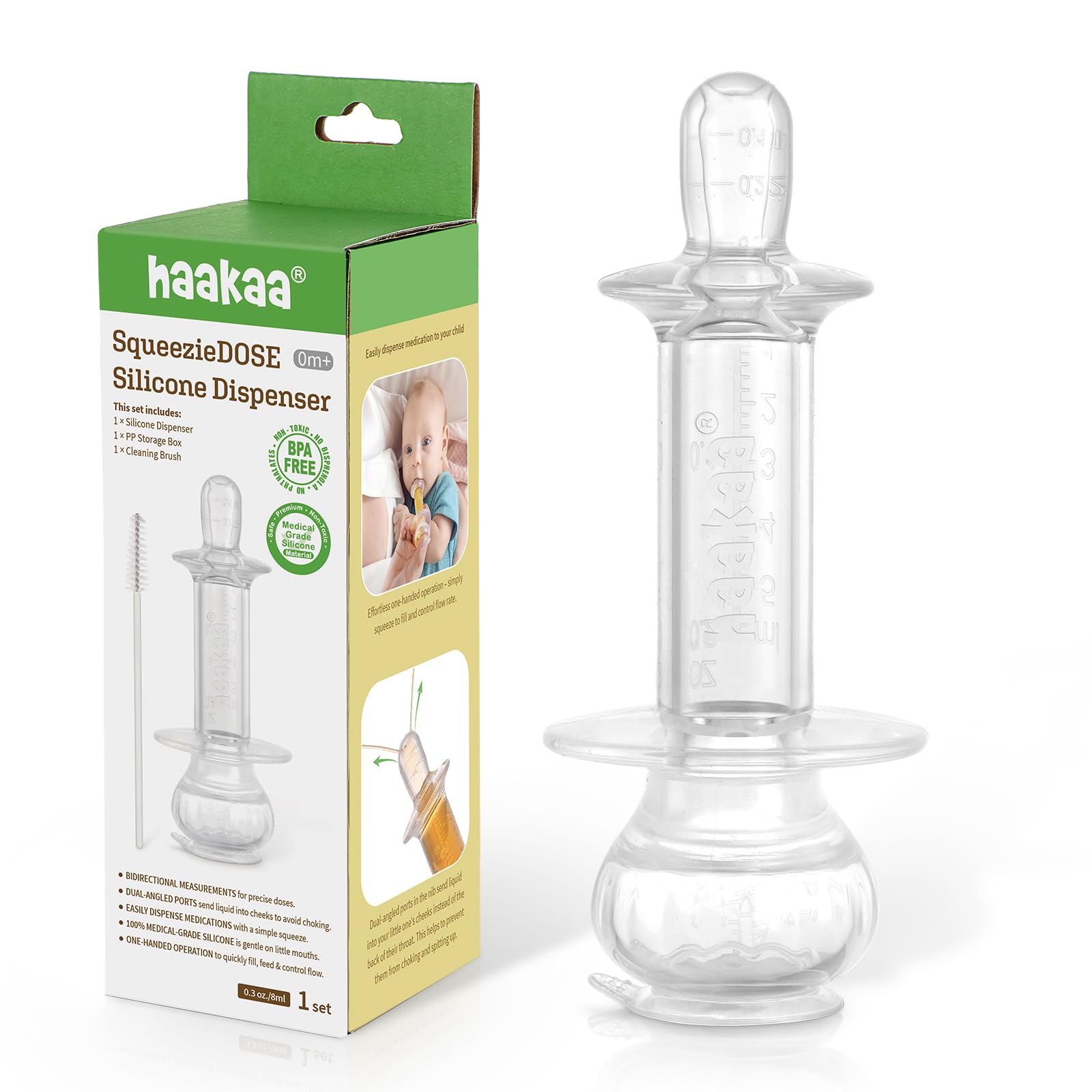 haakaa-baby-medicine-dispenser-silicone-syringe-with-dual-angled-ports-0m image 1