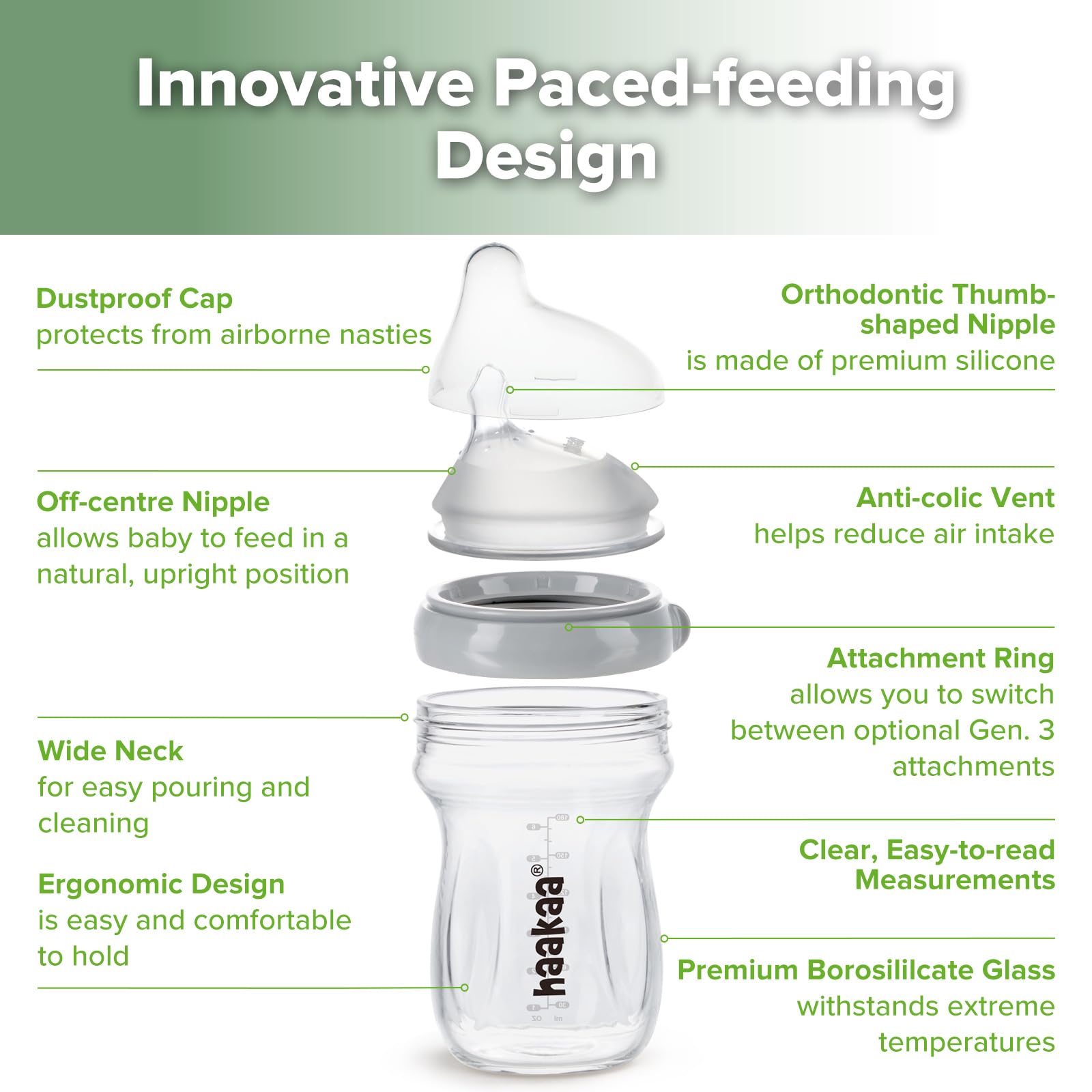 haakaa-gen-3-natural-glass-baby-bottle-6-3-oz-180-ml-wide-neck-anti-colic-grey image 4
