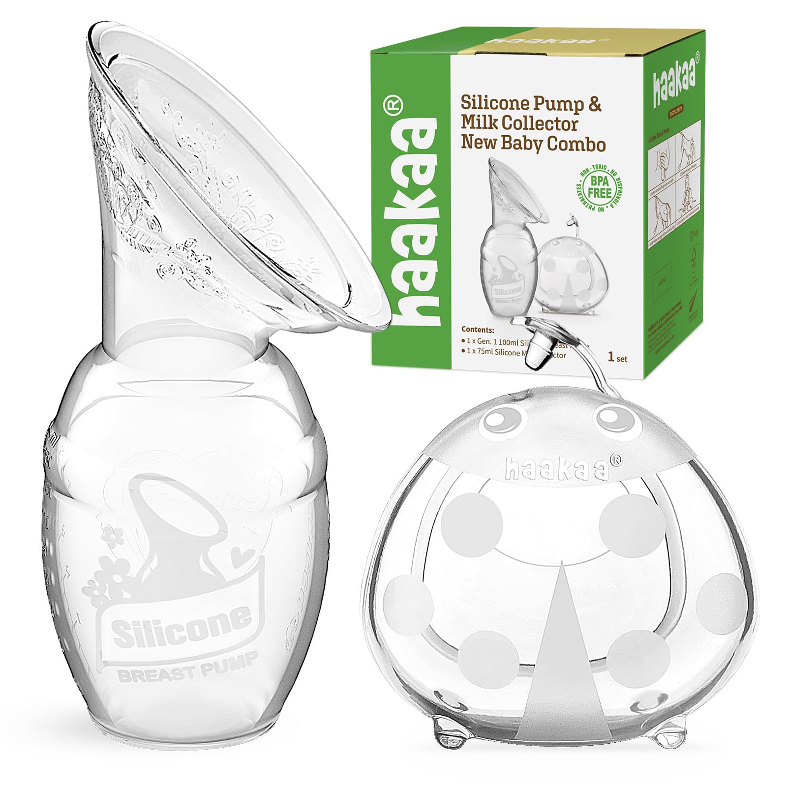 haakaa-manual-breast-pump-4oz-100ml-ladybug-milk-collector-2-5oz-75ml-combo-food image 1