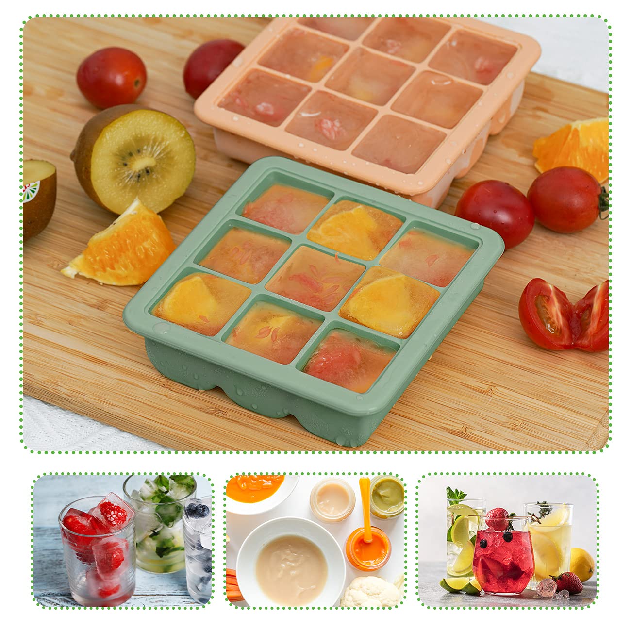 haakaa-baby-food-freezer-tray-with-lid-9-x-1-2-oz-silicone-pea-green image 3