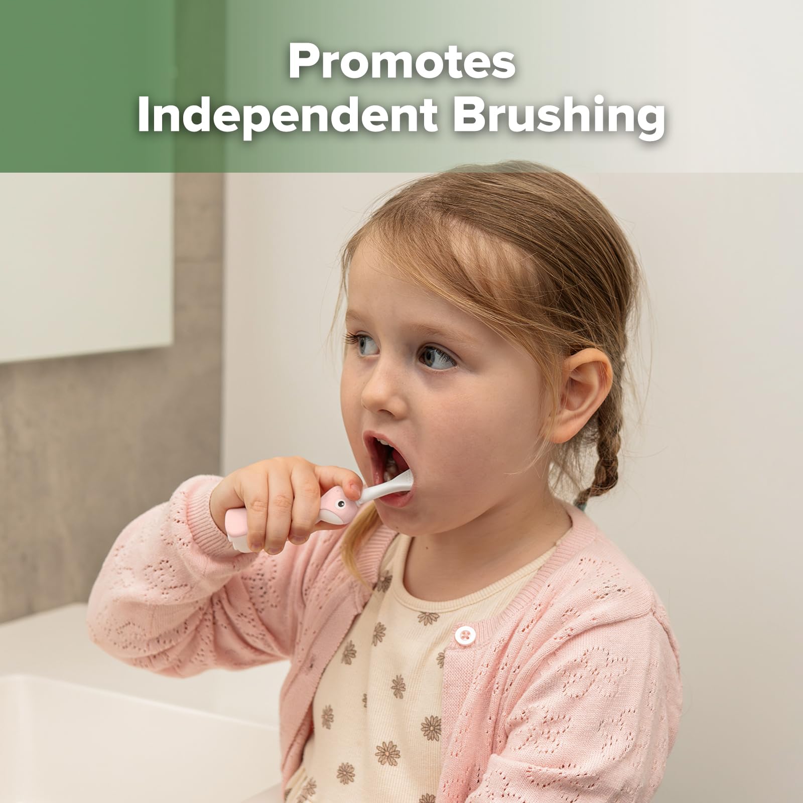 haakaa-dinosaur-toothbrush-for-toddlers-2-4-soft-bristles-silicone-handle-pink image 2