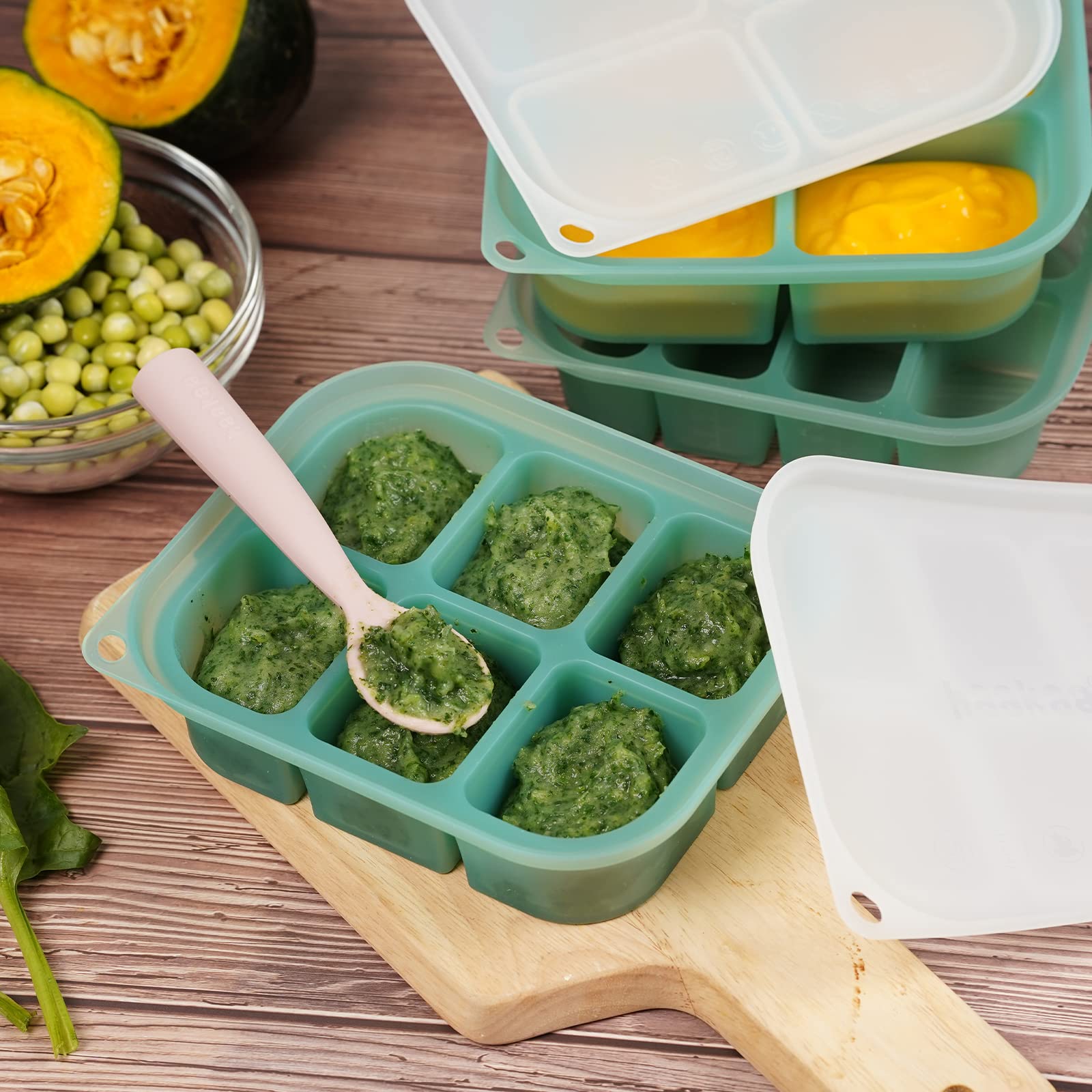 haakaa-silicone-baby-food-freezer-tray-with-lid-8-compartments-1-5-oz-each-pea-g image 2