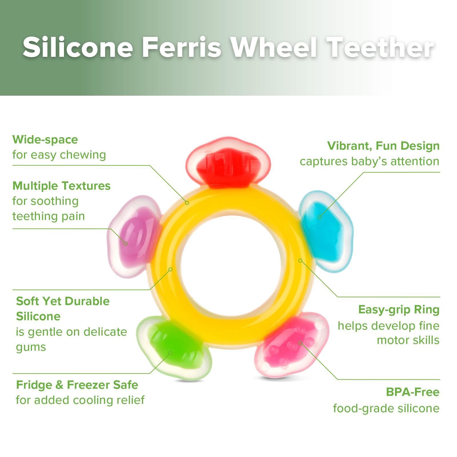 haakaa-ferris-wheel-silicone-teether-with-freezer-cooling-relief-for-babies-3-mo image 4