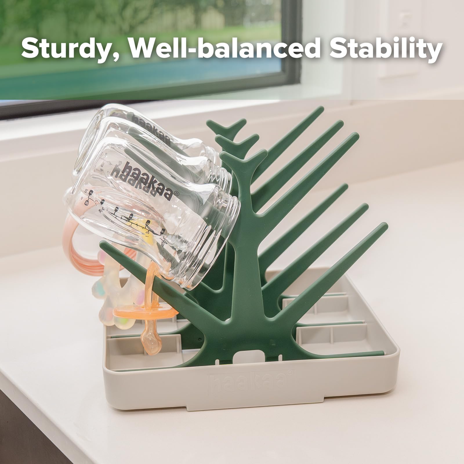 haakaa-portable-baby-bottle-drying-rack-with-tray-foldable-green image 5