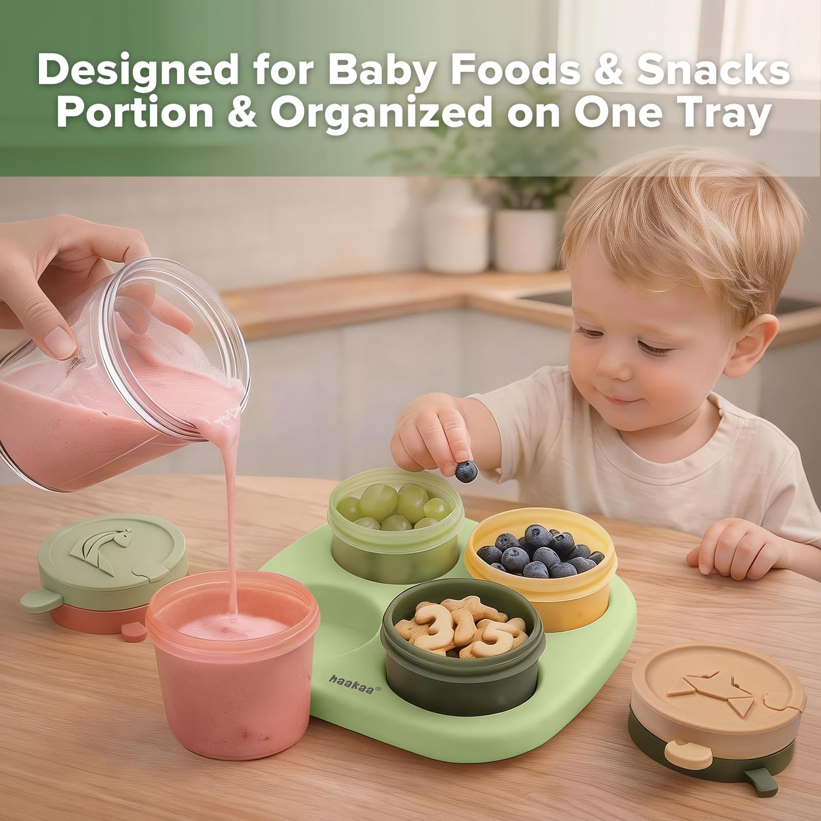 haakaa-silicone-baby-food-containers-with-animal-lids-and-tray-4-oz-120-ml-4-pac image 2