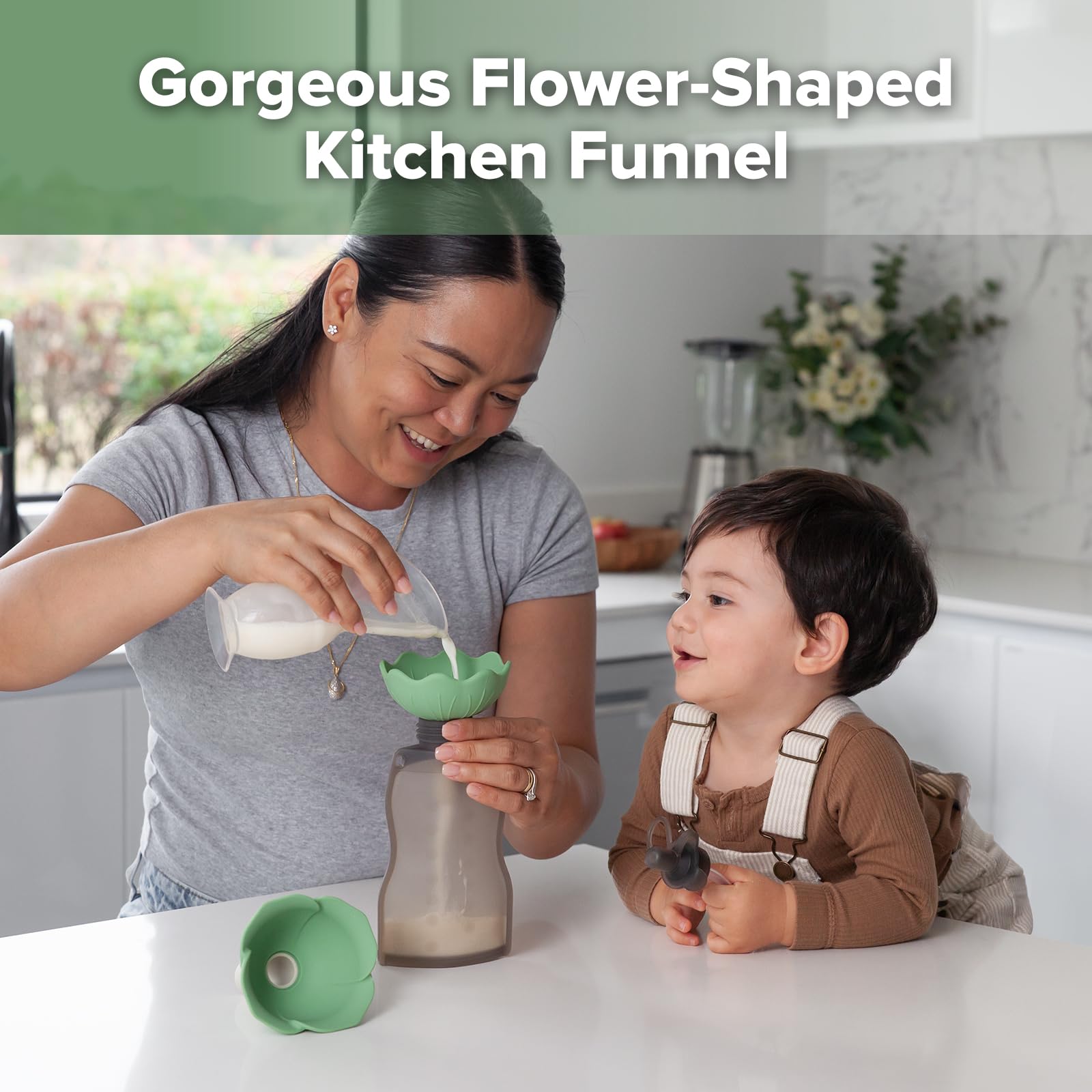 haakaa-silicone-flower-funnel-set-2-piece-kitchen-funnel-with-snack-bowl-design- image 2