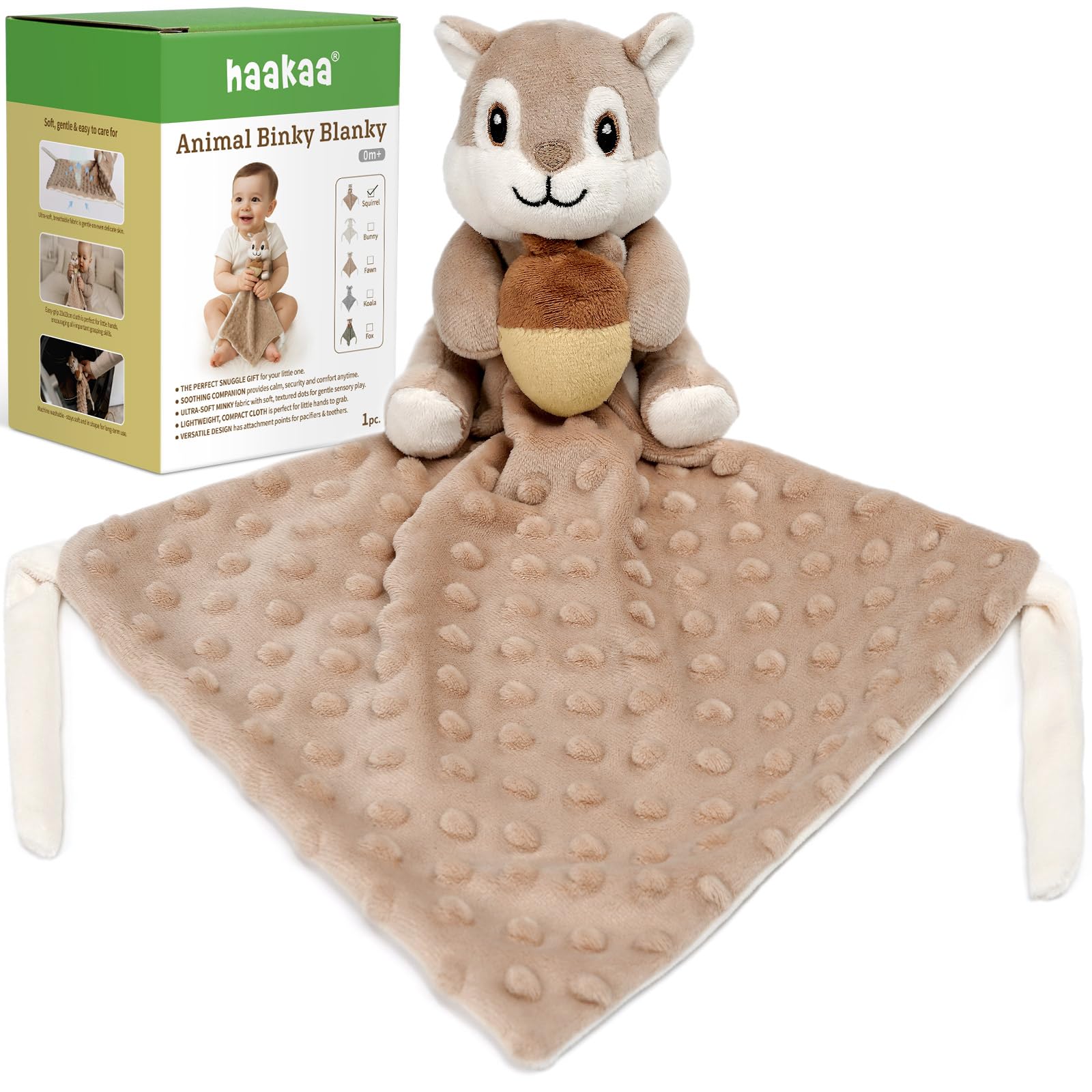 haakaa-squirrel-security-blanket-ultra-soft-minky-lovey-for-babies-with-pacifier image 1