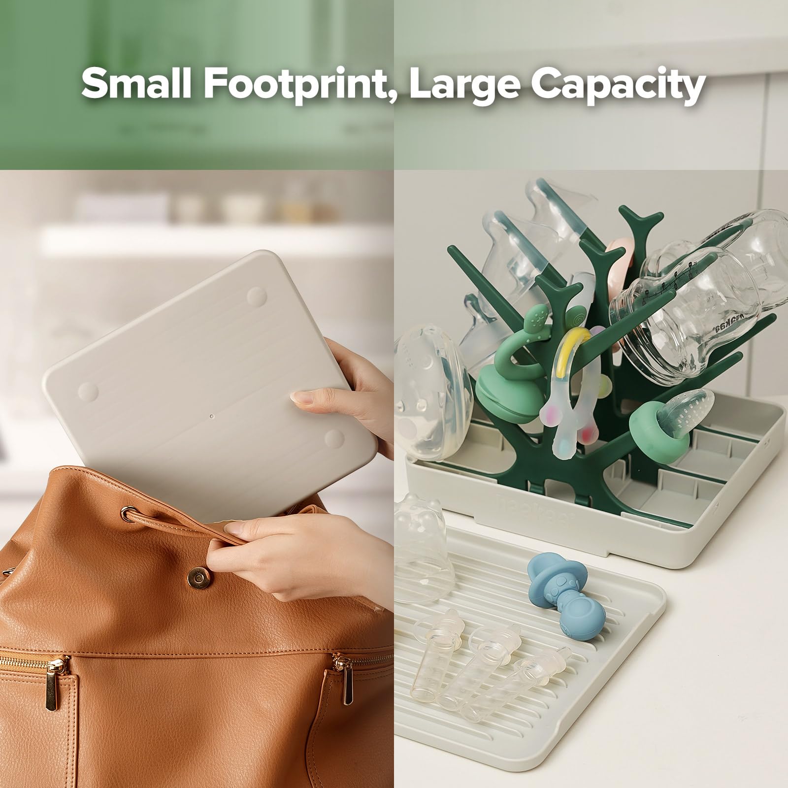haakaa-portable-baby-bottle-drying-rack-with-tray-foldable-green image 6