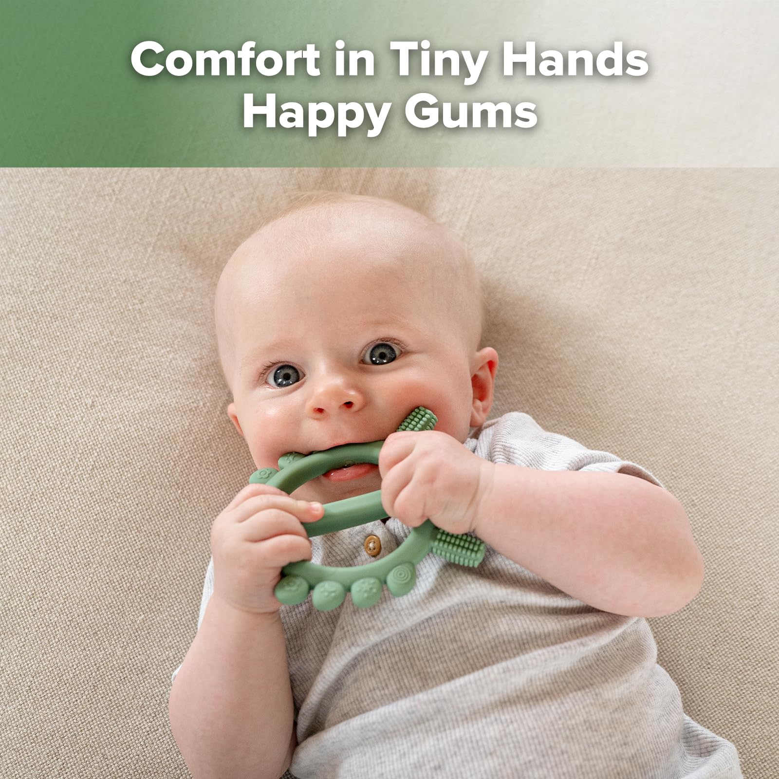 haakaa-silicone-crab-baby-teether-with-360-toothbrush-head-pea-green image 3