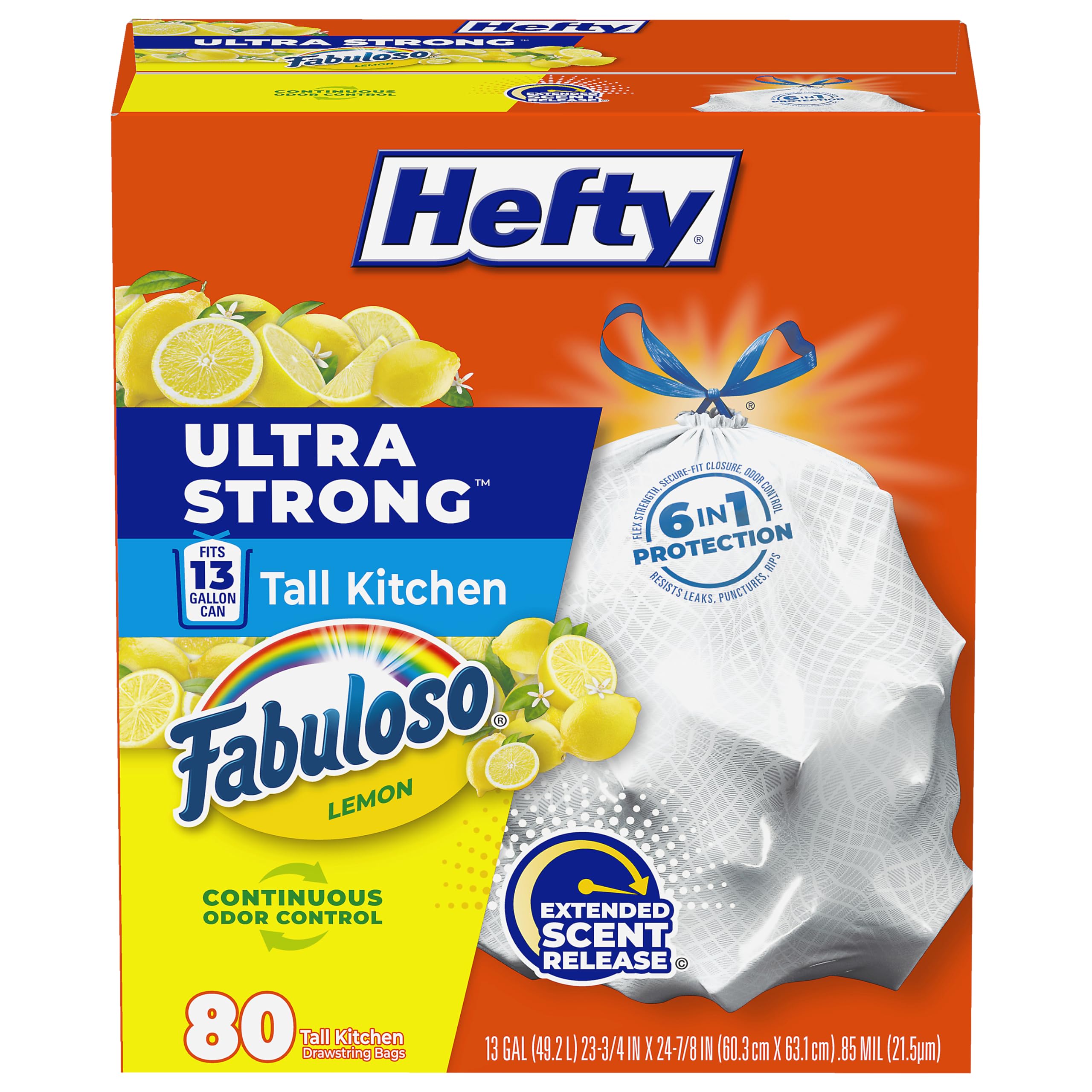 hefty-ultra-strong-13-gallon-kitchen-trash-bags-white-fabuloso-lemon-80-count image 1