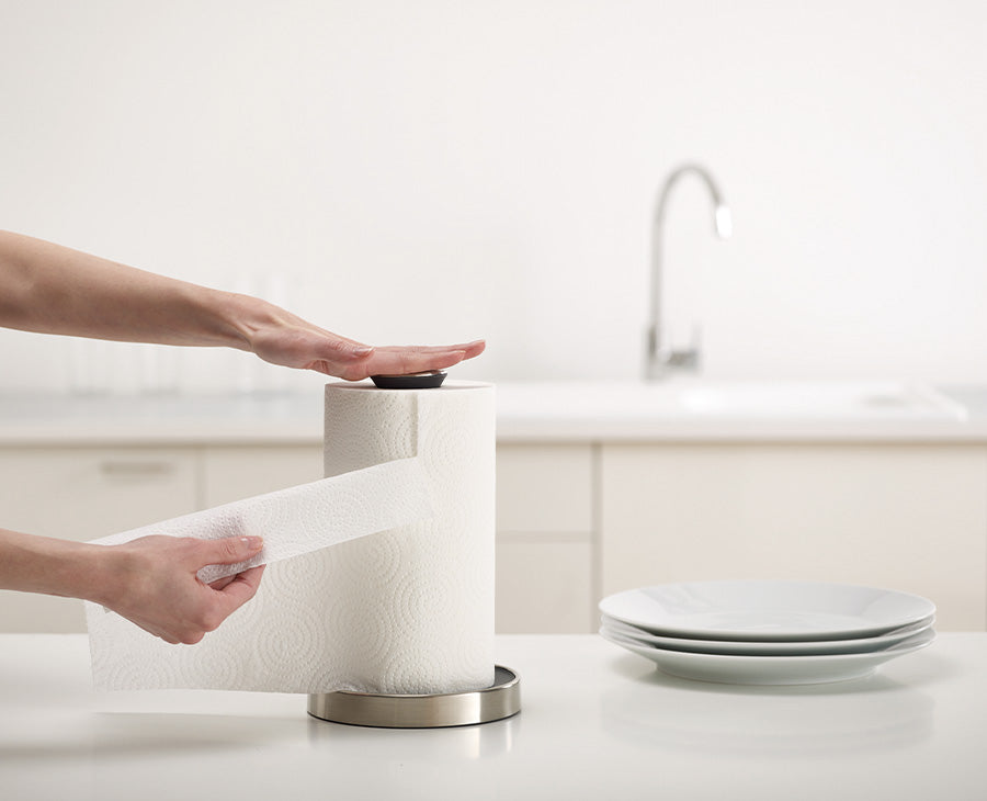 joseph-joseph-push-tear-grey-kitchen-roll-holder-with-push-down-lock image 2