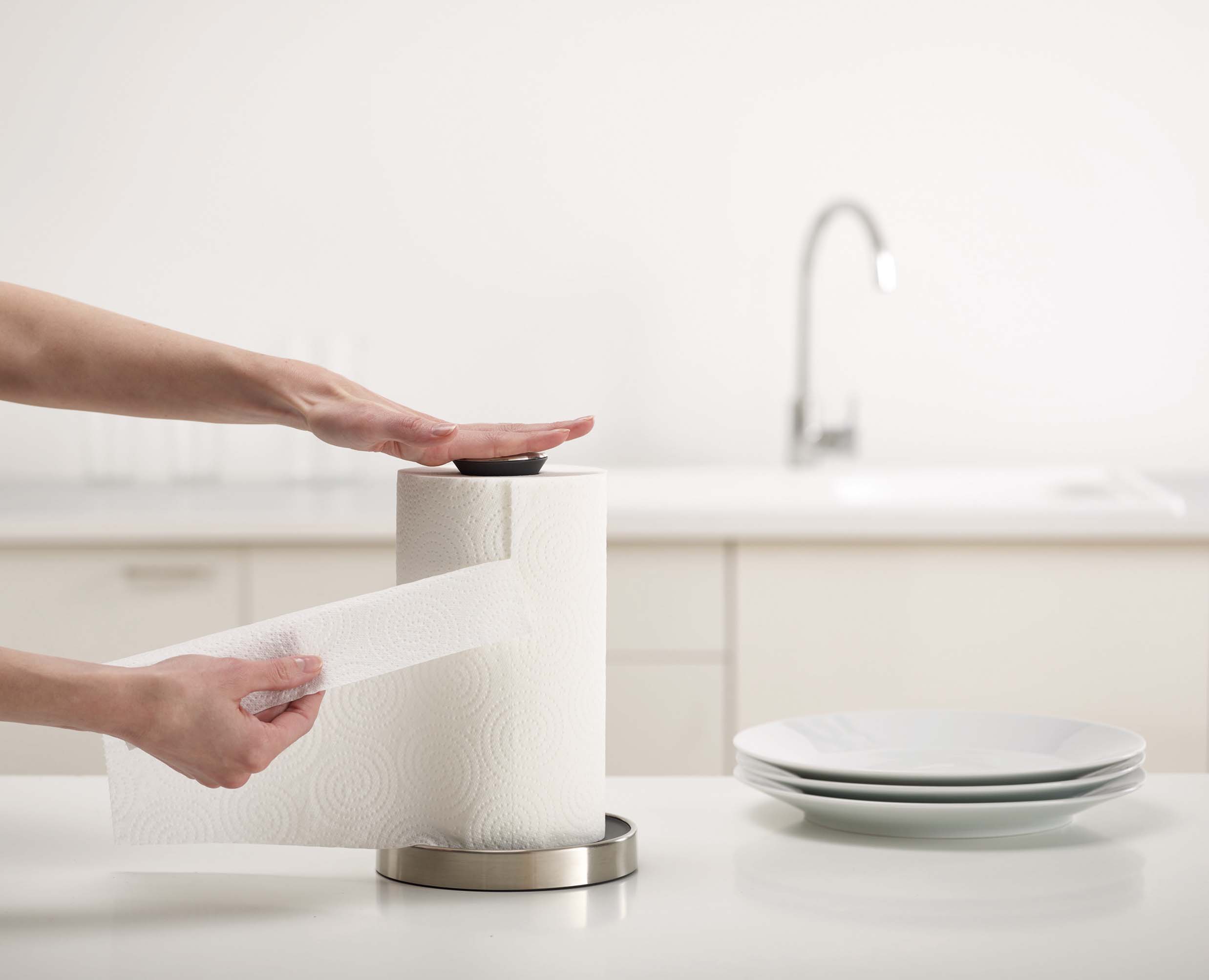 joseph-joseph-push-tear-grey-kitchen-roll-holder-with-push-down-lock image 3