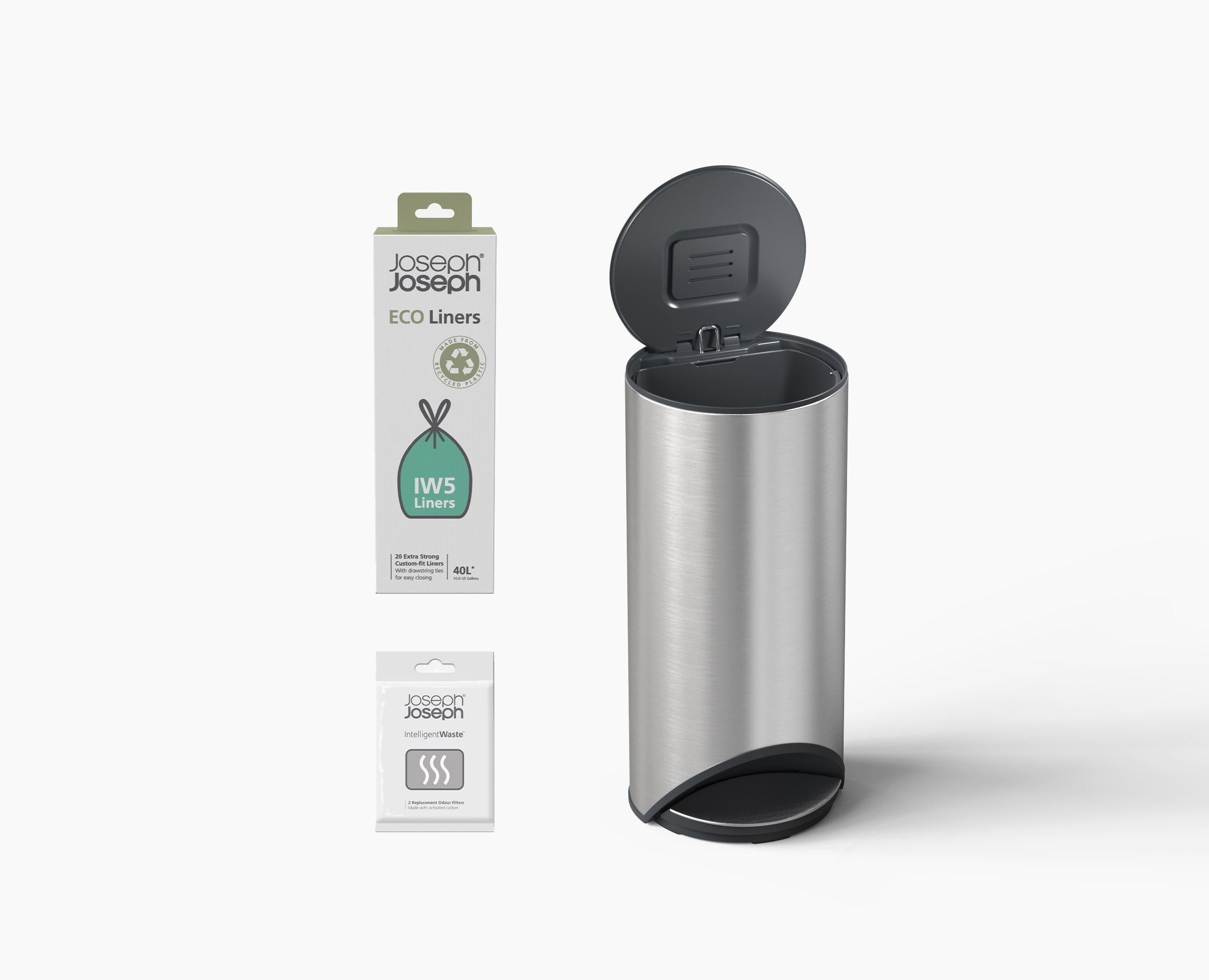 joseph-joseph-arc-30l-easy-push-stainless-steel-pedal-bin-starter-set image 1