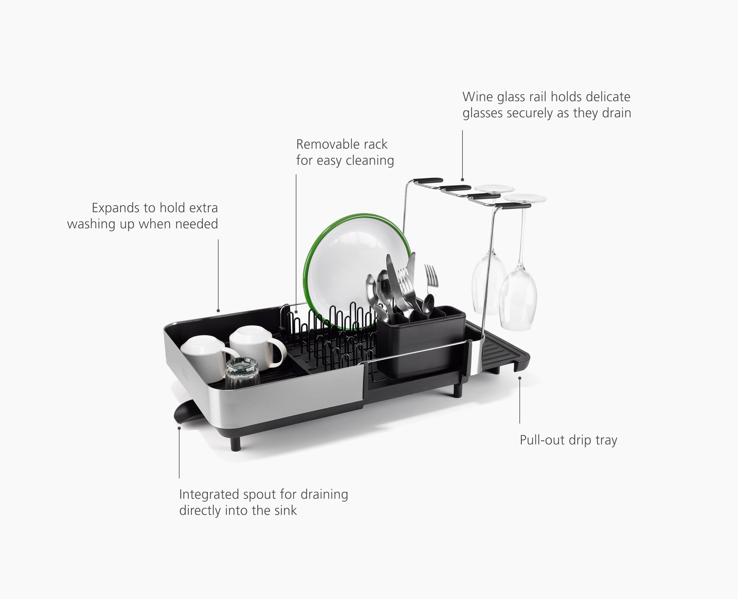 joseph-joseph-extend-steel-plus-expandable-dish-drainer-with-wine-glass-rack-bla image 6