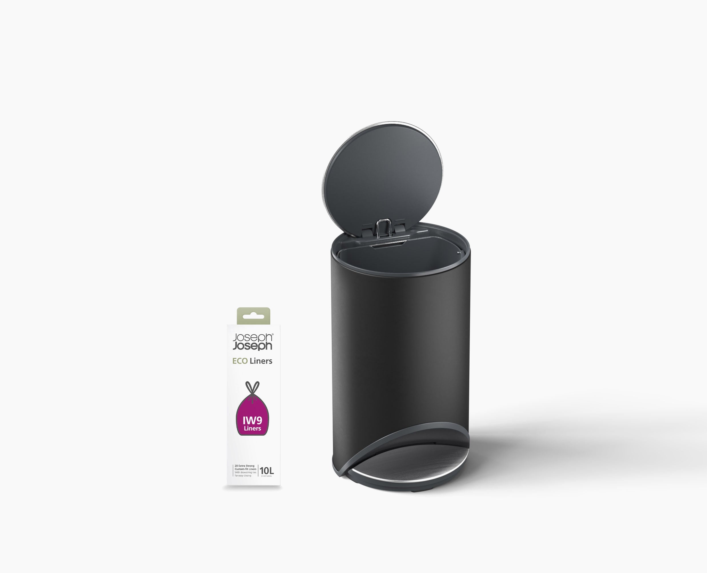 joseph-joseph-arc-10l-easy-push-matt-black-pedal-bin-starter-set-with-liners image 1
