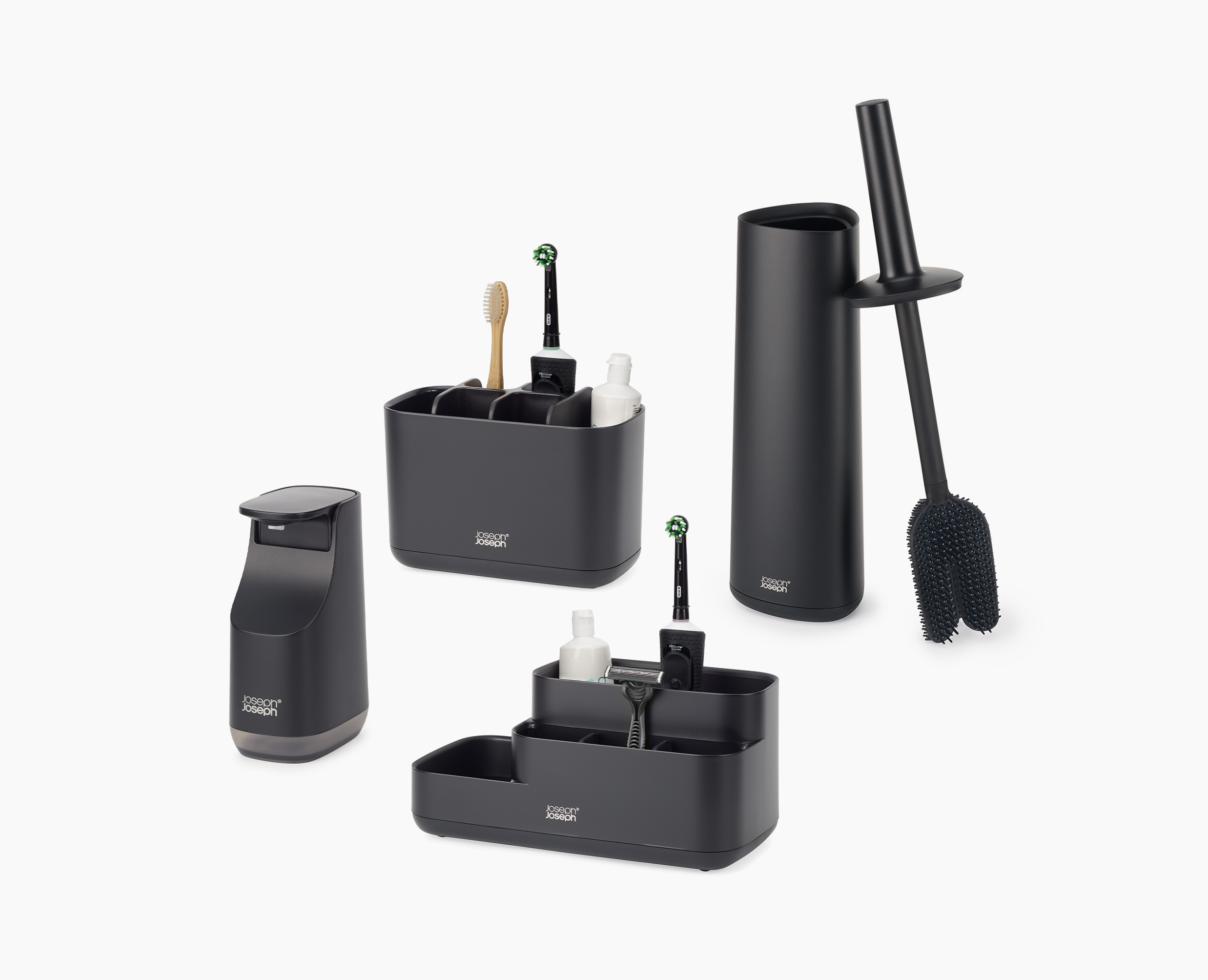 joseph-joseph-matt-black-bathroom-set-toilet-brush-toothbrush-holder-soap-dispen image 3