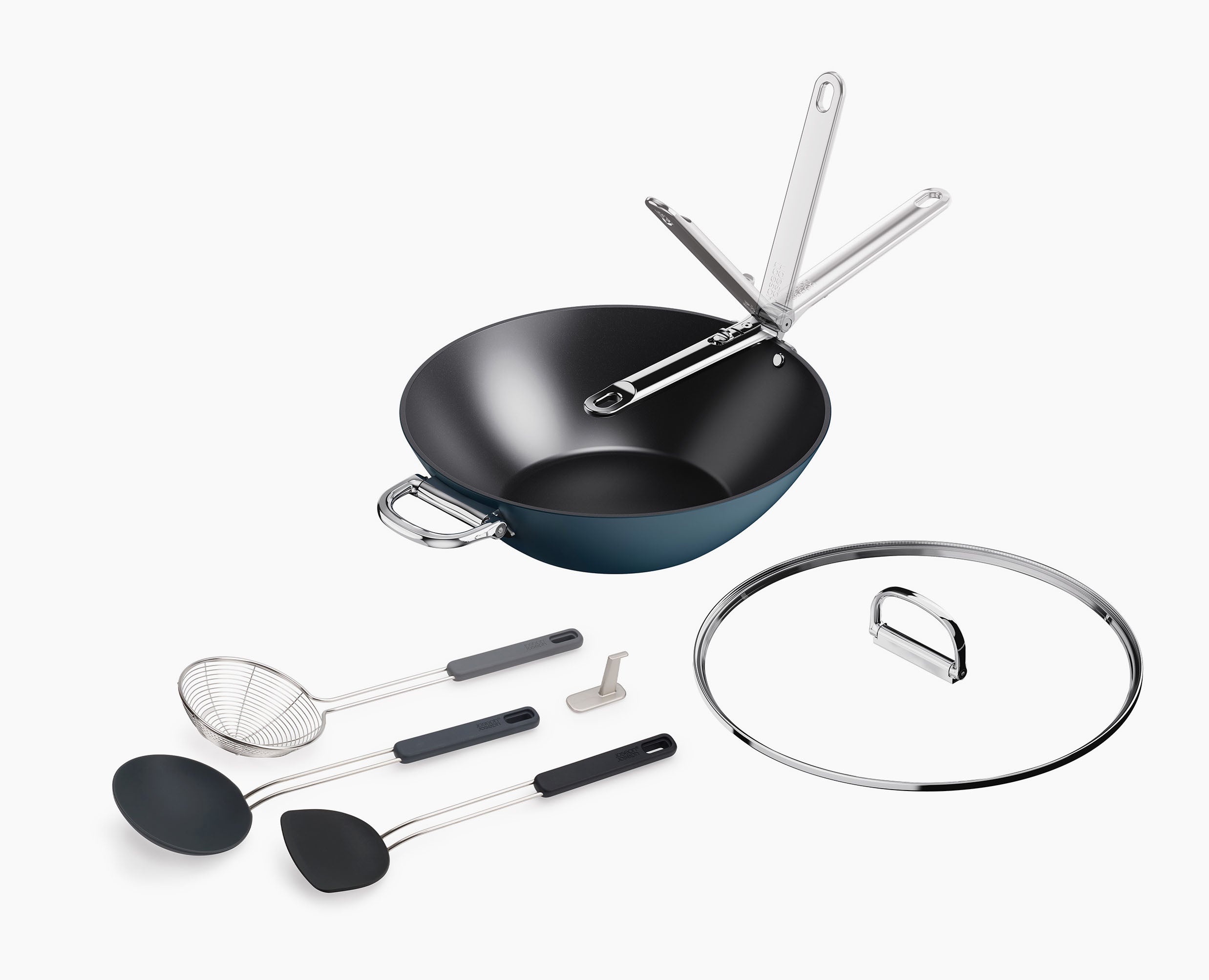 joseph-joseph-space-wok-utensil-set-32cm-ceramic-non-stick-with-folding-handles image 3