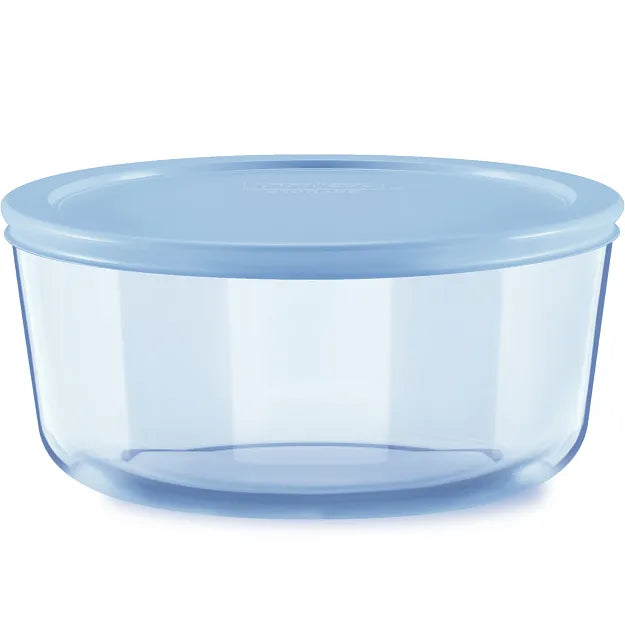 pyrex-simply-store-tinted-7-cup-round-glass-storage-container-with-blue-plastic- image 1