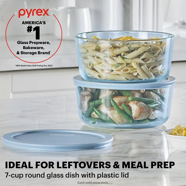pyrex-simply-store-tinted-7-cup-round-glass-storage-container-with-blue-plastic- image 2