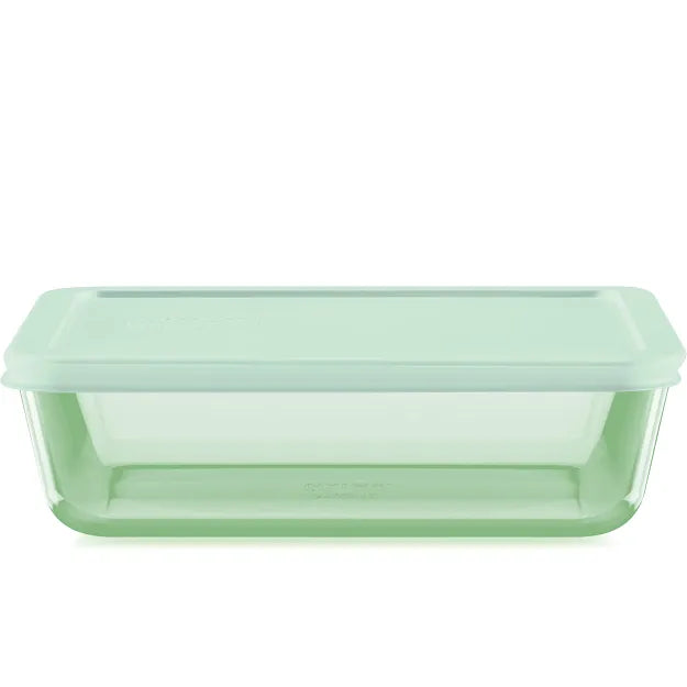 pyrex-simply-store-tinted-6-cup-rectangle-glass-storage-container-with-green-pla image 1