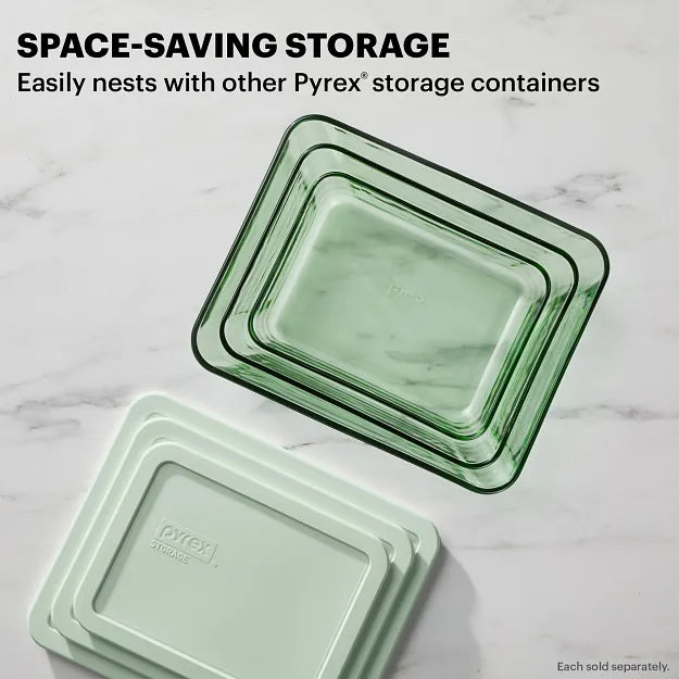 pyrex-simply-store-tinted-6-cup-rectangle-glass-storage-container-with-green-pla image 4