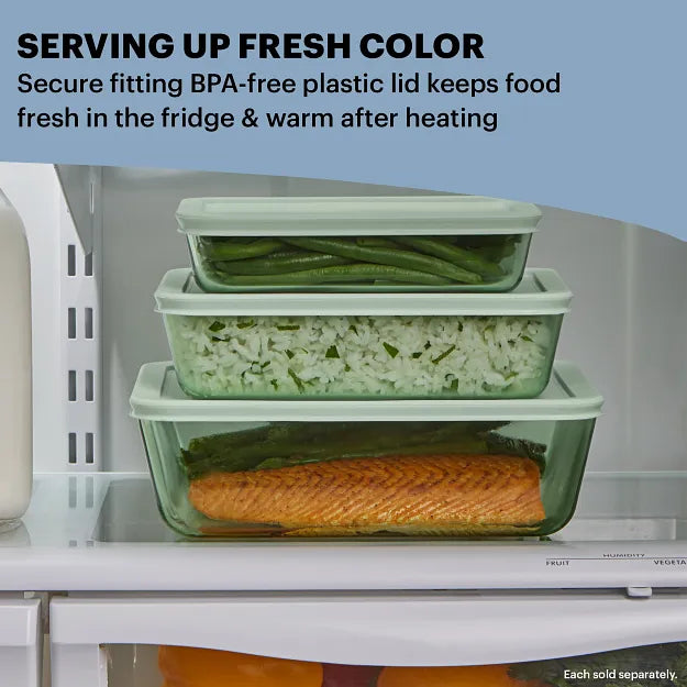pyrex-simply-store-tinted-6-cup-rectangle-glass-storage-container-with-green-pla image 3